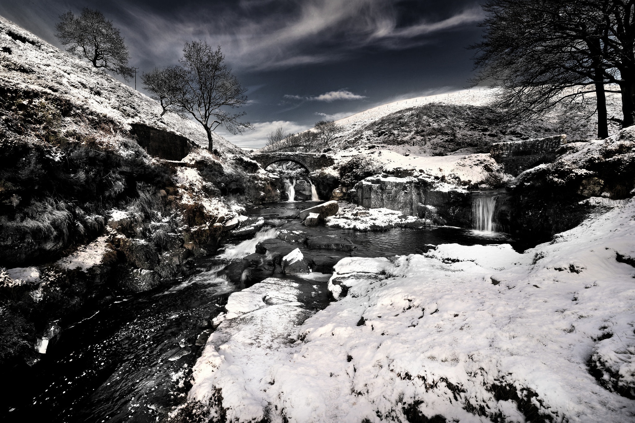 PCデスクトップに冬, 自然, 川, 滝, 雪, 地球画像を無料でダウンロード