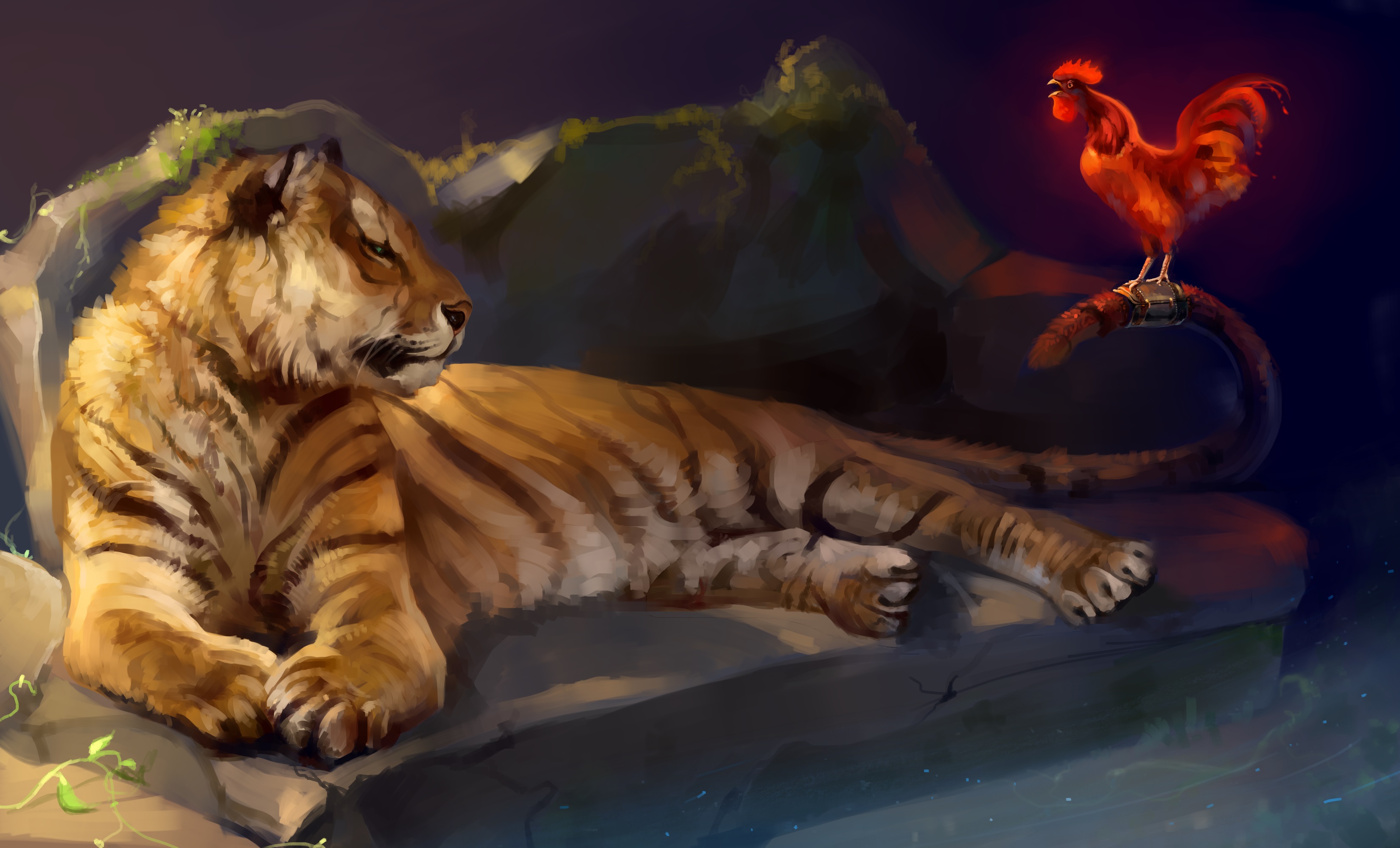 Download mobile wallpaper Fantasy, Tiger, Rooster, Fantasy Animals for free.