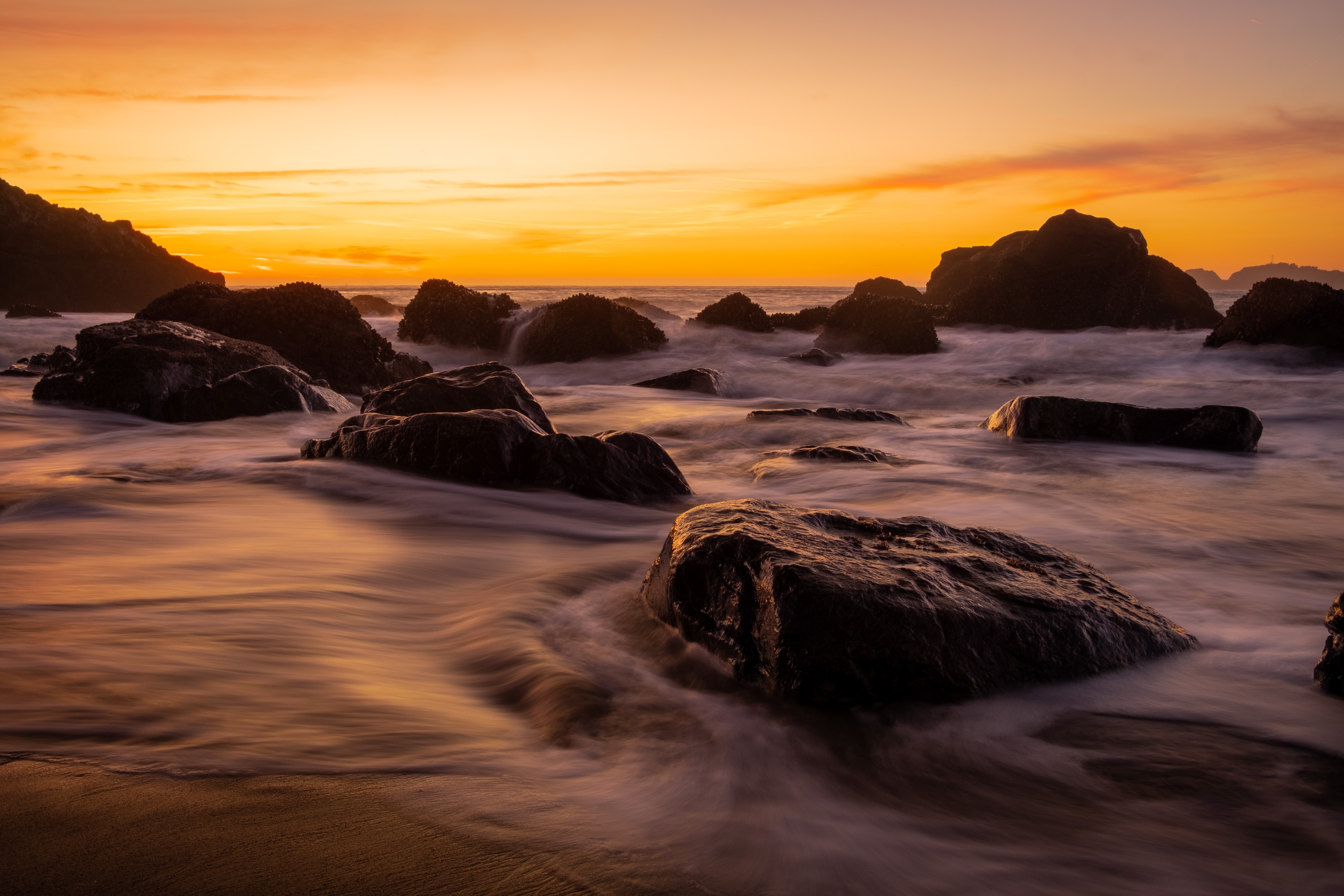Laden Sie das Natur, Sunset, Stones, Sky, Sea, Küste-Bild kostenlos auf Ihren PC-Desktop herunter
