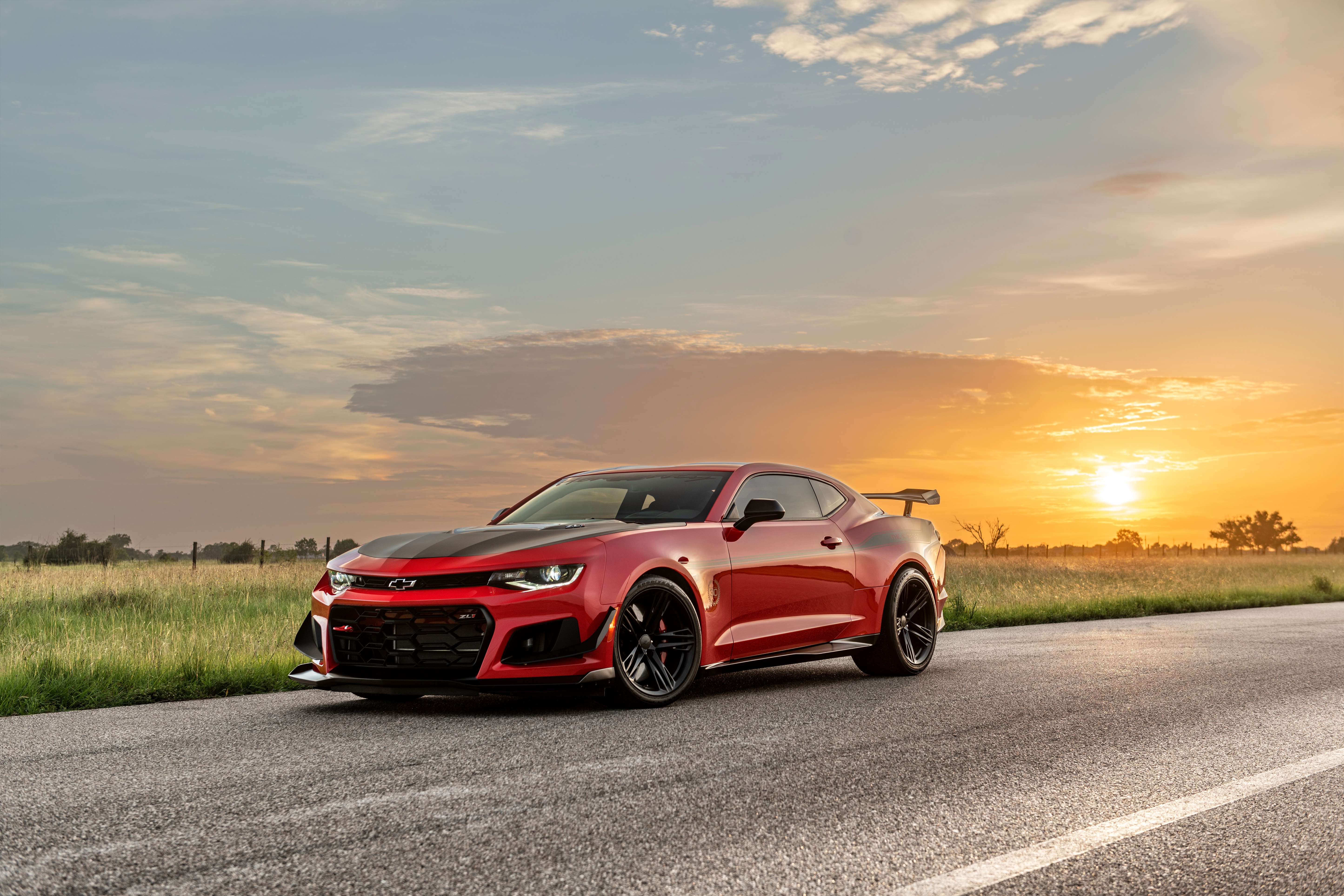 Download mobile wallpaper Sunset, Chevrolet, Supercar, Muscle Car, Vehicles, Chevrolet Camaro Zl1 for free.