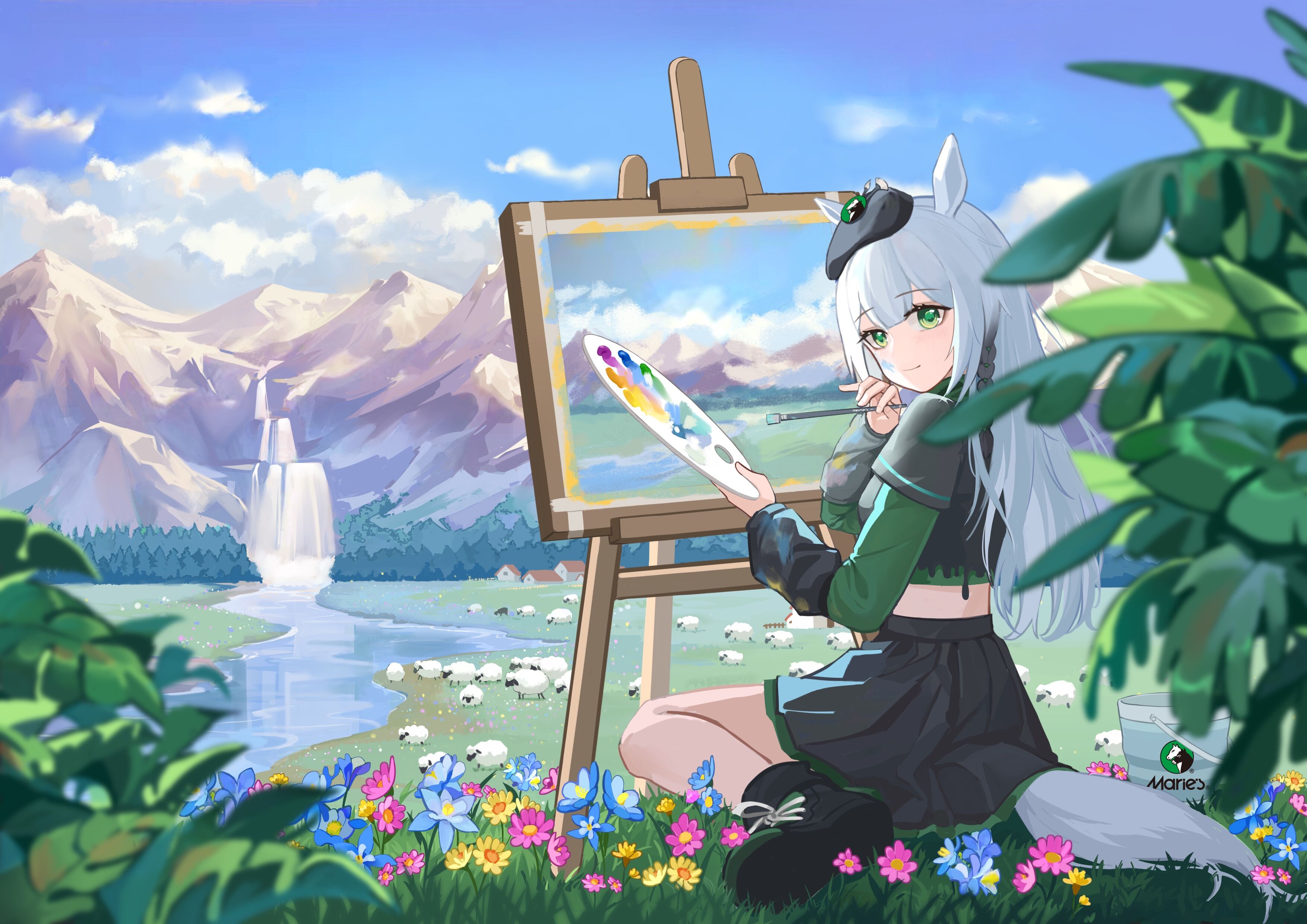 Download mobile wallpaper Anime, Landscape, Girl, Painting for free.