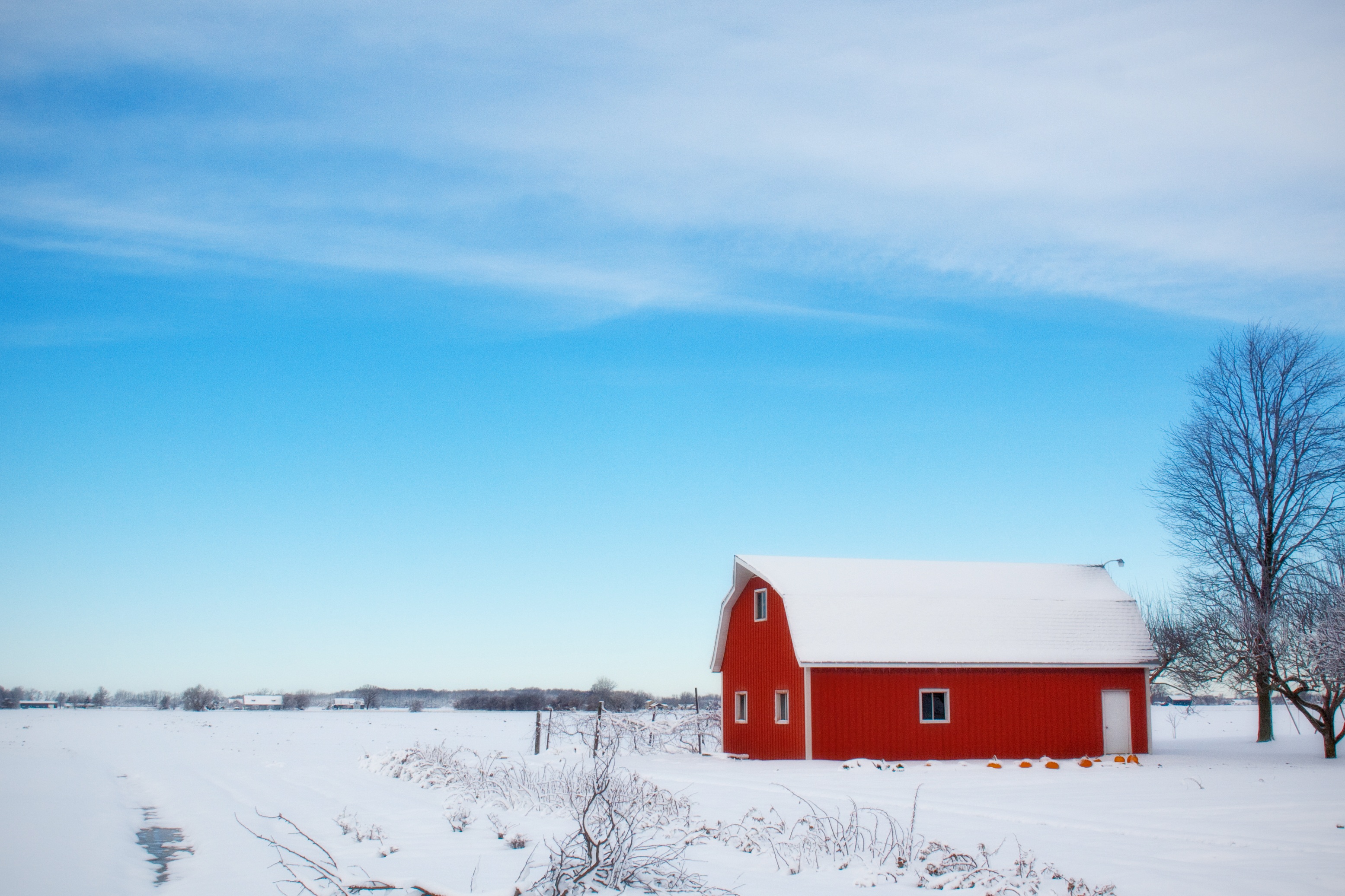 Download mobile wallpaper Barn, Shed, Wood, Winter, Tree, Sky, Nature for free.