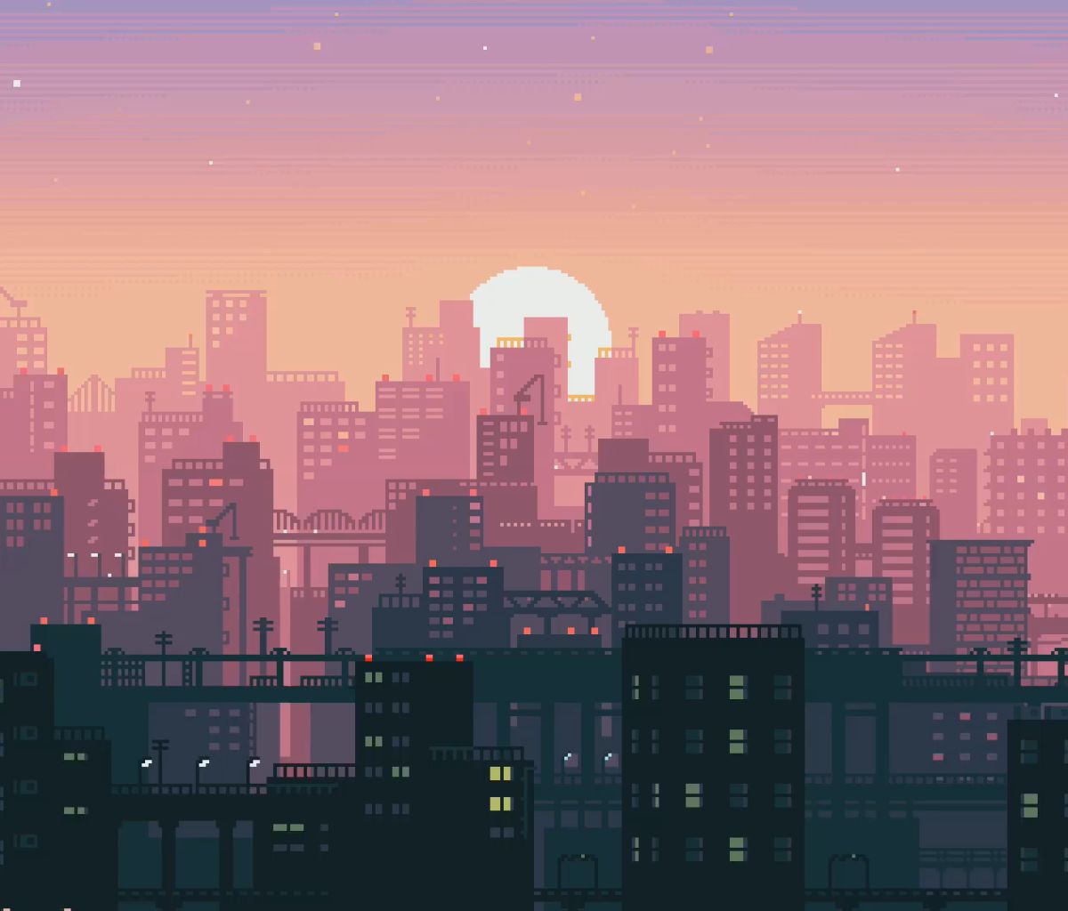 Laden Sie das Sonnenuntergang, Künstlerisch, Pixel Kunst-Bild kostenlos auf Ihren PC-Desktop herunter