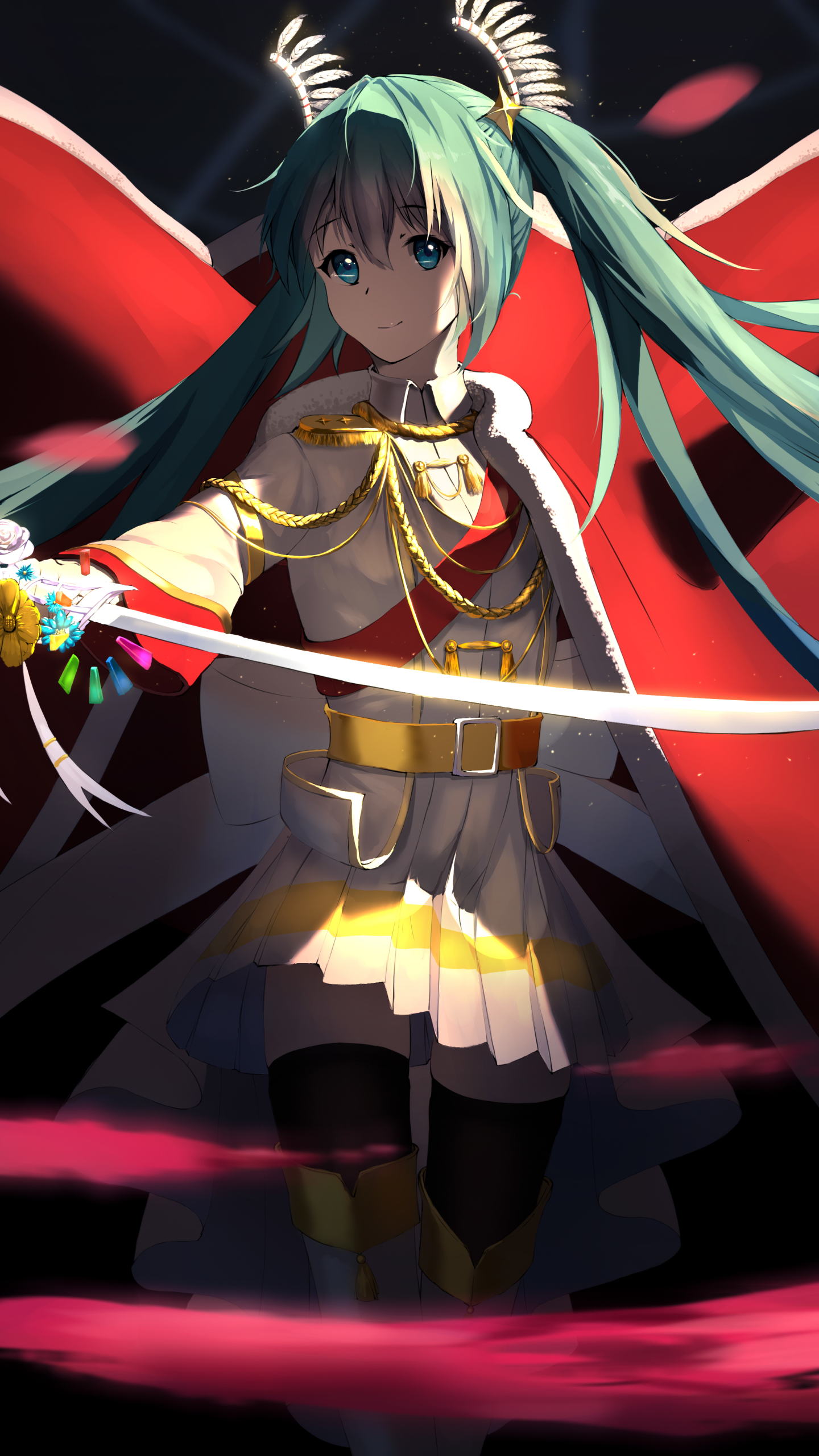 Download mobile wallpaper Anime, Vocaloid, Sword, Blue Eyes, Blue Hair, Hatsune Miku, Long Hair for free.