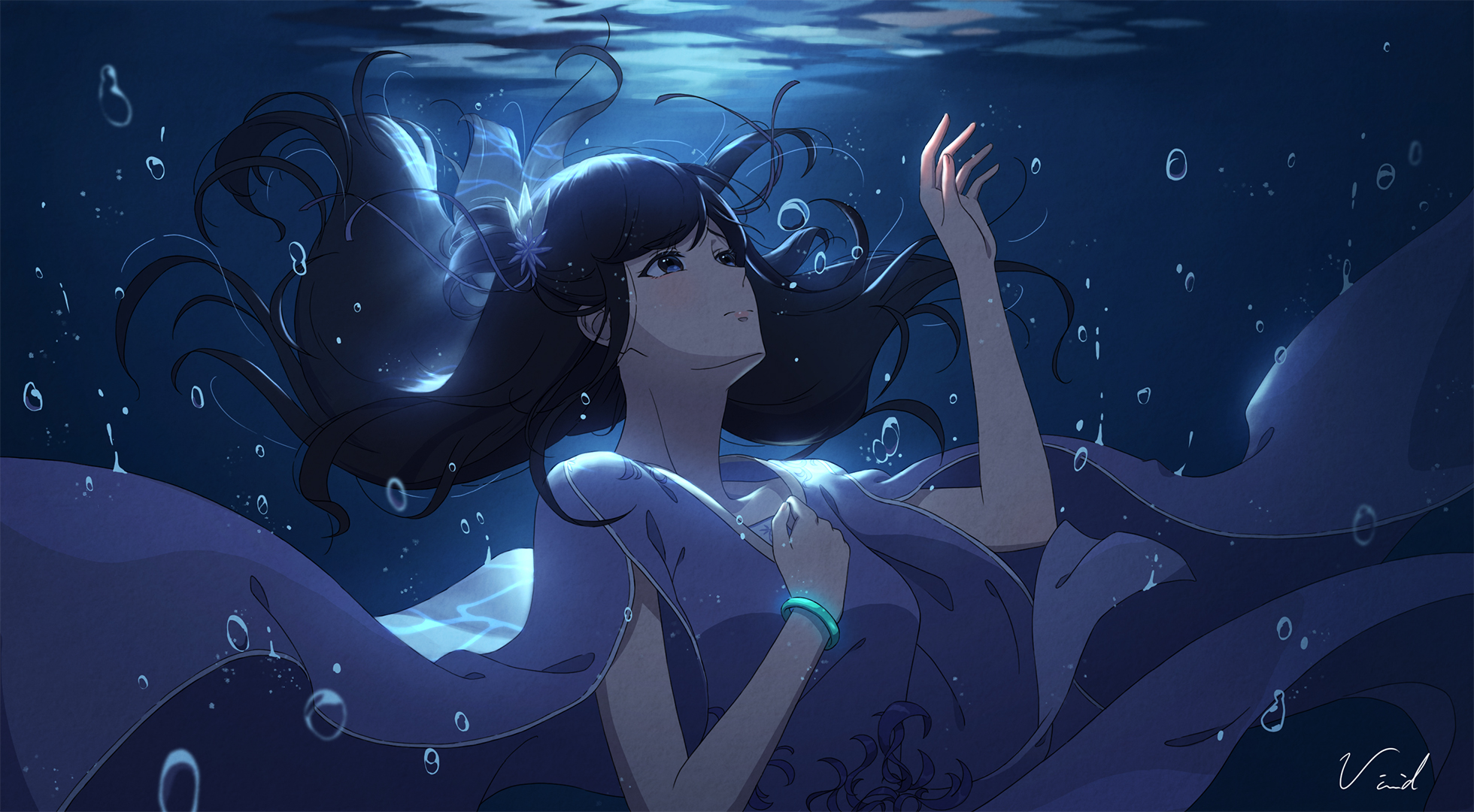 Download mobile wallpaper Anime, Girl, Underwater, Bubble for free.