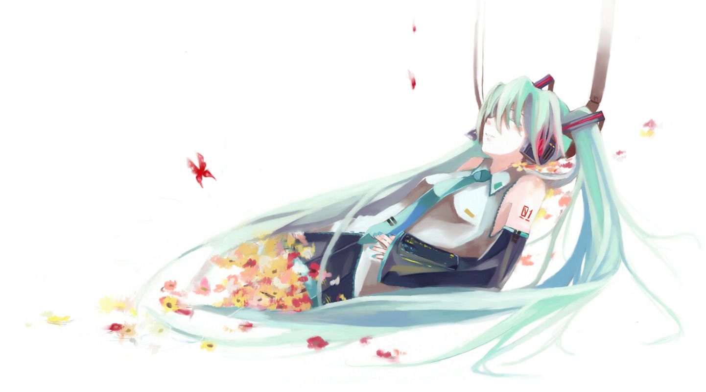 Download mobile wallpaper Butterfly, Vocaloid, Hatsune Miku, Headphones, Flower, Blue Hair, Anime for free.