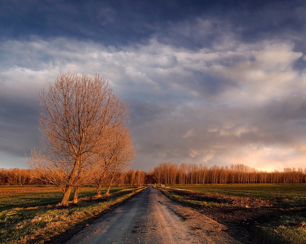 Download mobile wallpaper Clouds, Roads, Landscape, Fields for free.