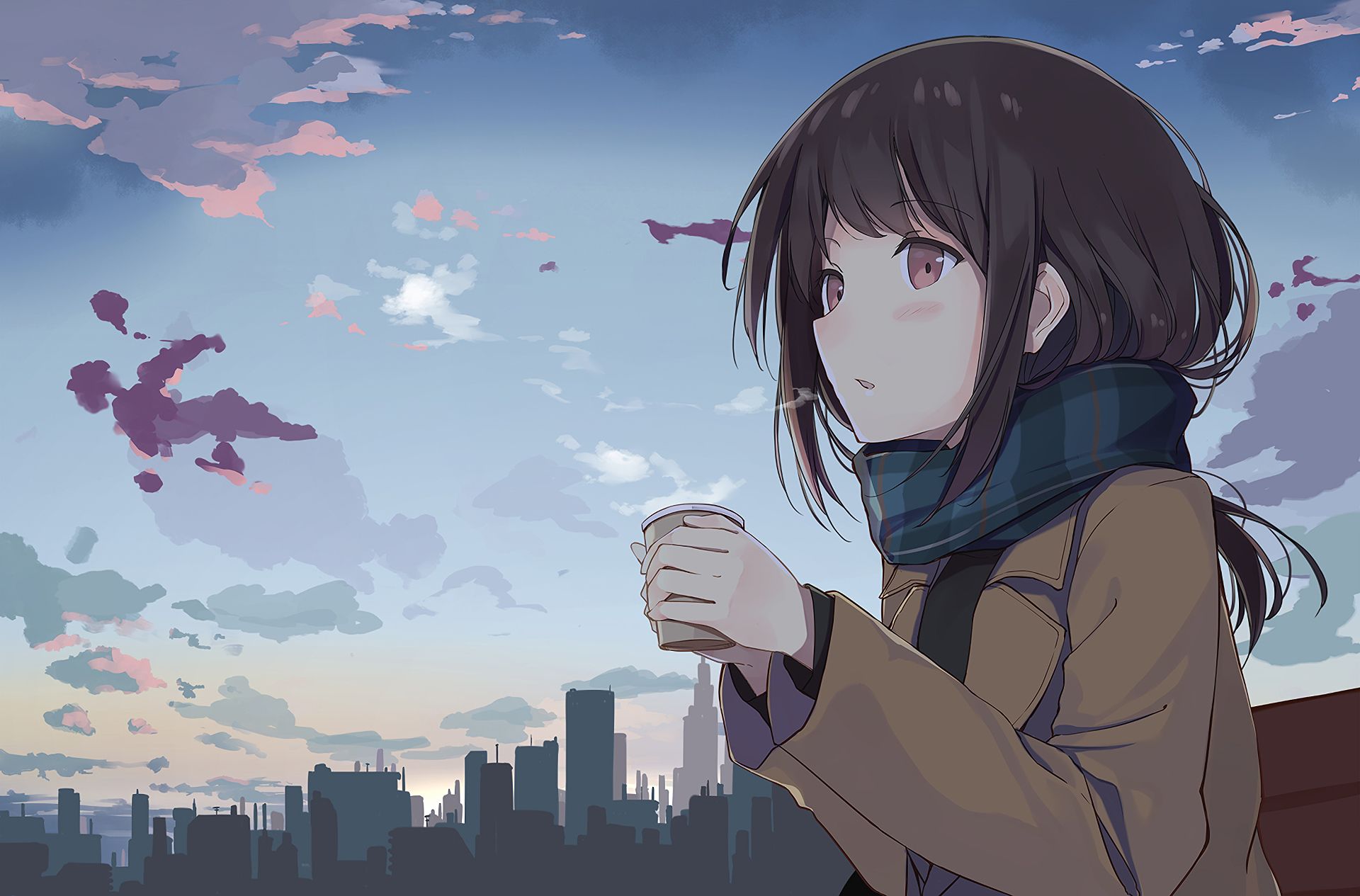 Free download wallpaper Anime, City, Original, Brown Eyes, Brown Hair on your PC desktop