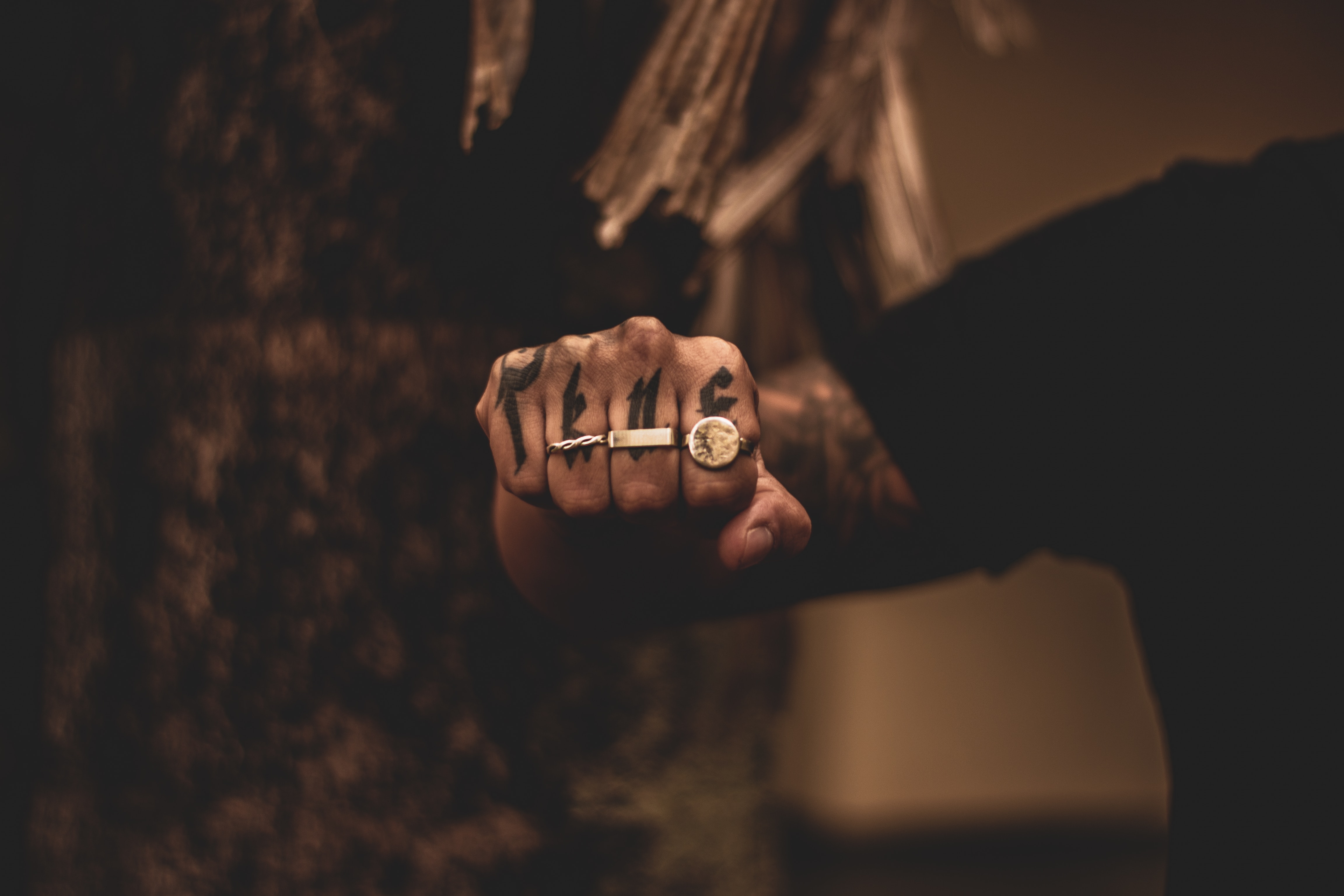 tattoo, rings, hand, miscellanea, miscellaneous, fingers, fist Phone Background