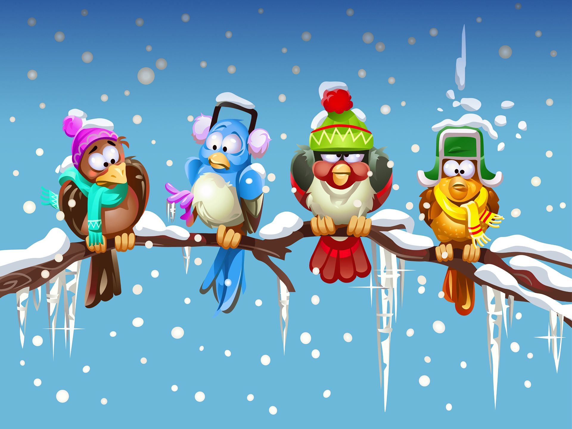 Free download wallpaper Funny, Winter, Snow, Bird, Animal, Cold, Artistic on your PC desktop