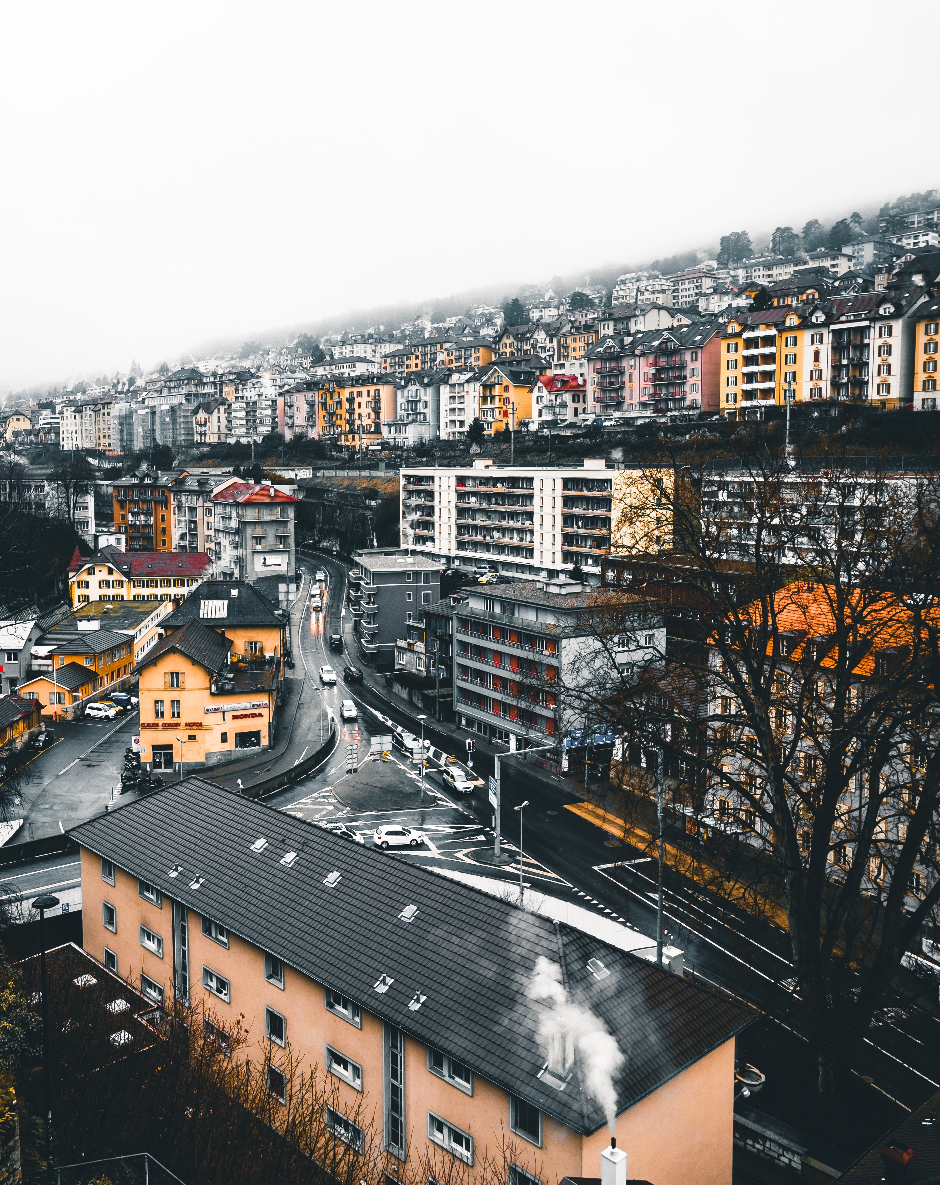 switzerland, cities, houses, city, building, view from above, street, neuchâtel, neuchatel Full HD
