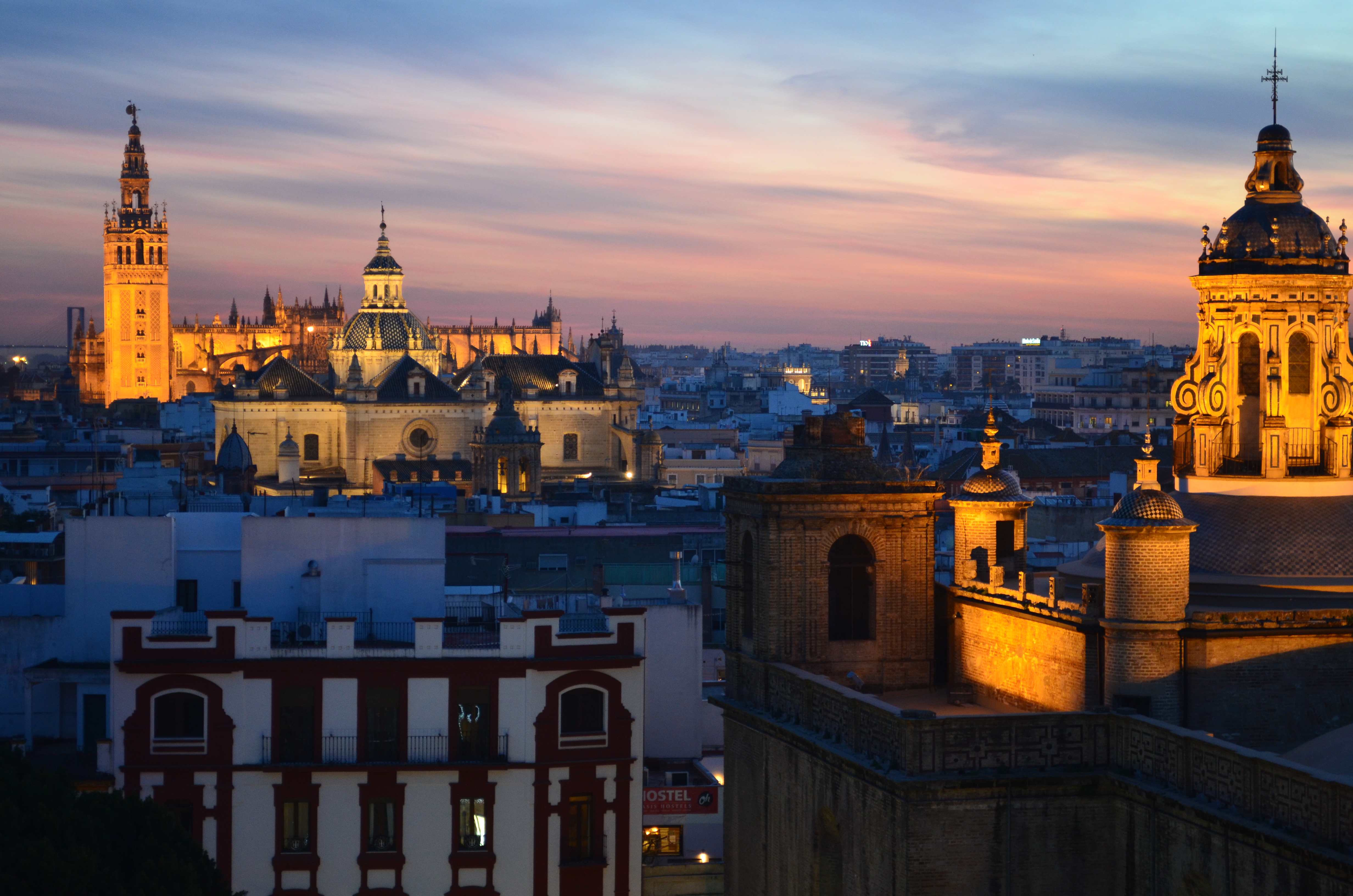 spain, andalusia, man made, seville, cathedral, city, night, twilight, cities