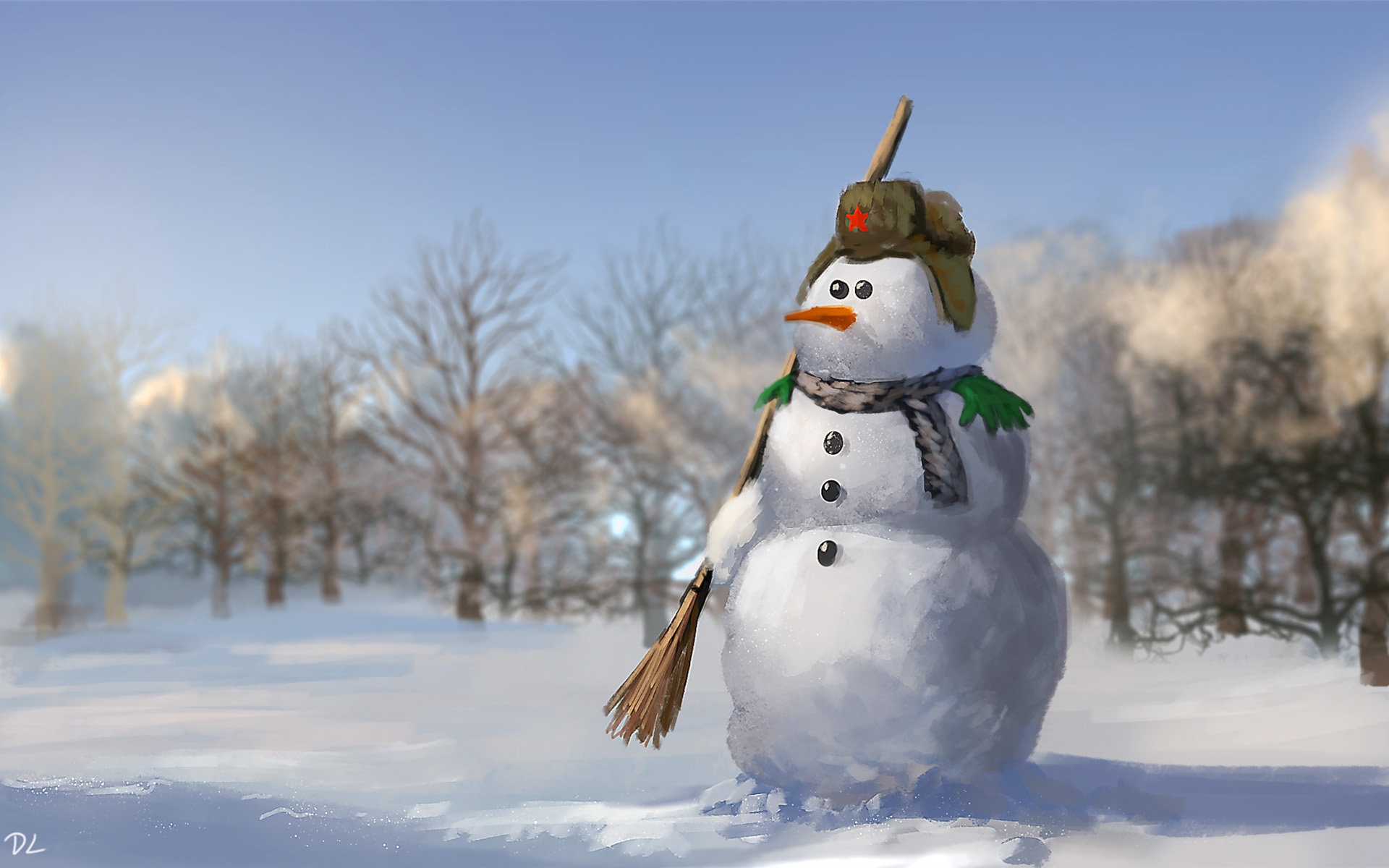 Скачать картинку Зима, Снег, Снеговик, Художественные в телефон бесплатно.