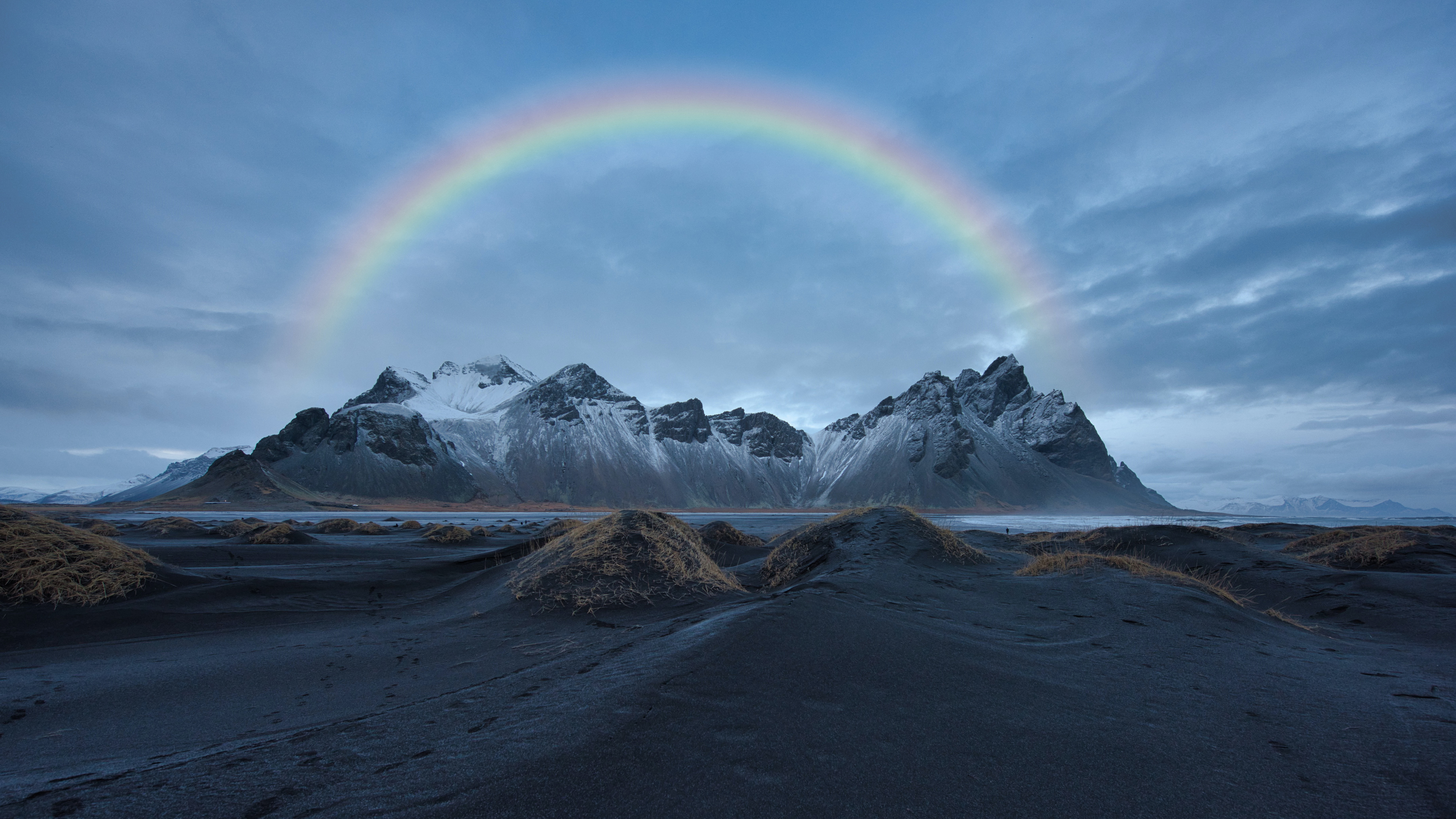 483461 завантажити картинку земля, вестрагорн, пляжний, ісландія, веселка, гора вестрагорн, гори - шпалери і заставки безкоштовно
