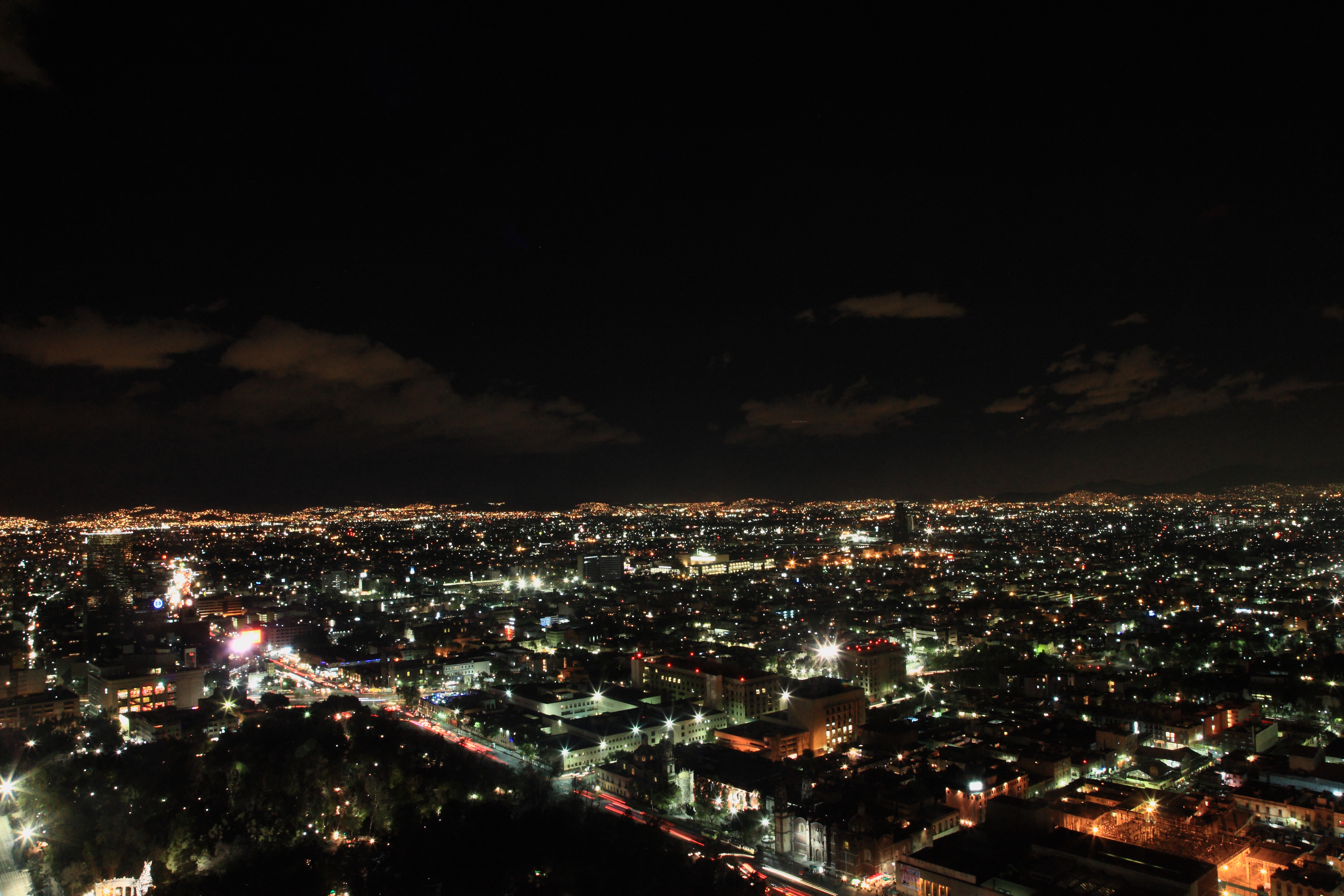 night city, mexico, city lights, view from above, dark