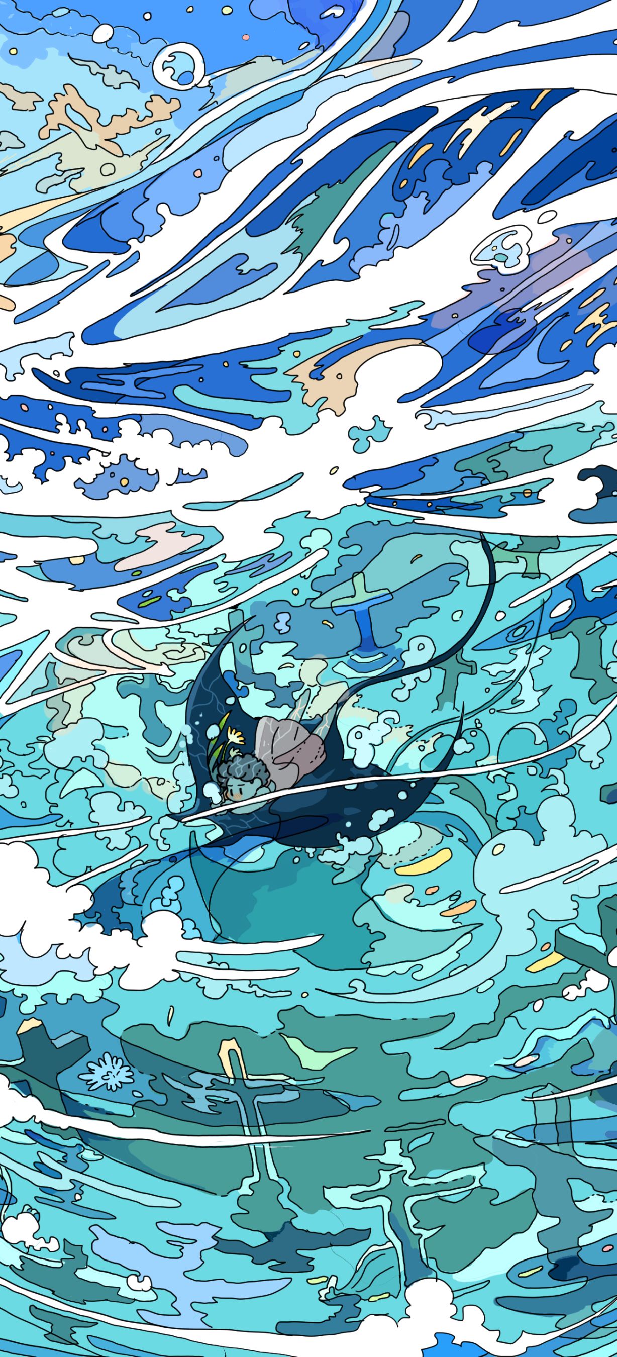 Download mobile wallpaper Anime, Underwater, Graveyard for free.