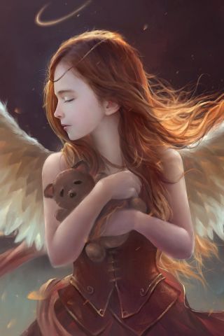 Download mobile wallpaper Fantasy, Teddy Bear, Wings, Angel, Child for free.