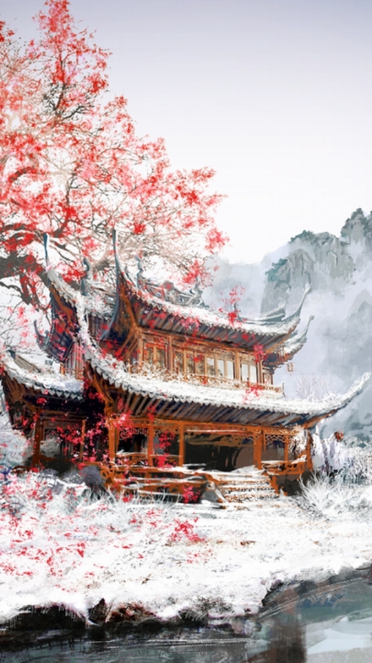 Téléchargez des papiers peints mobile Hiver, Fantaisie, Oriental, L'hiver, Fleur De Sakura gratuitement.