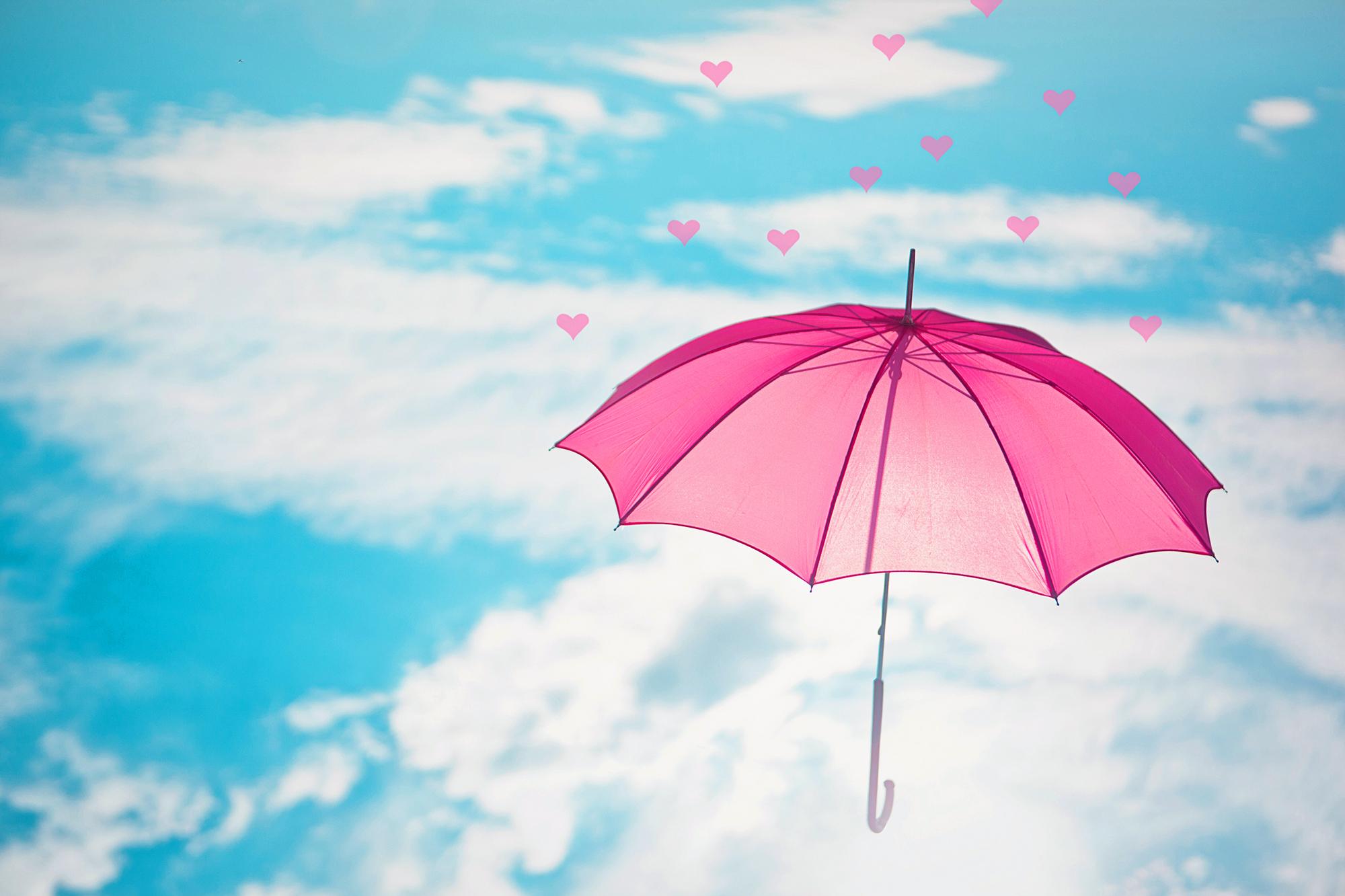 無料モバイル壁紙ピンク, 青い, 傘, 写真撮影, 空, 心臓をダウンロードします。