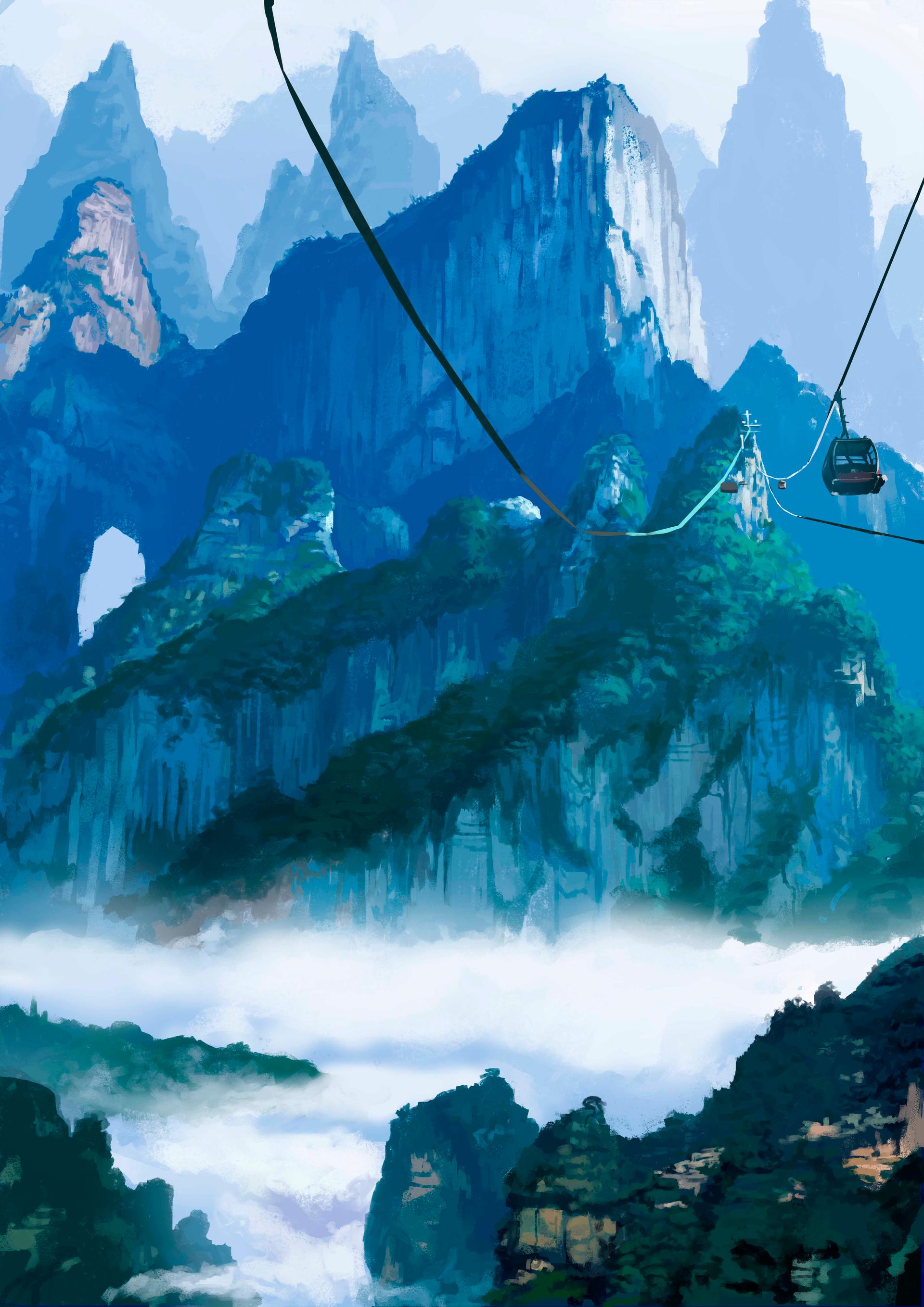 nature, art, mountains, cable car, cableway