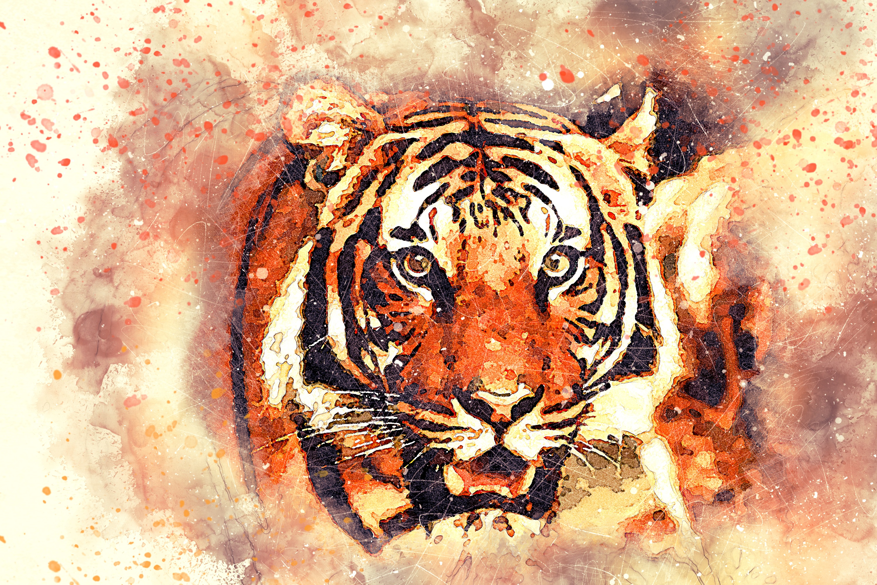 tiger, art, animals, grin, muzzle Full HD