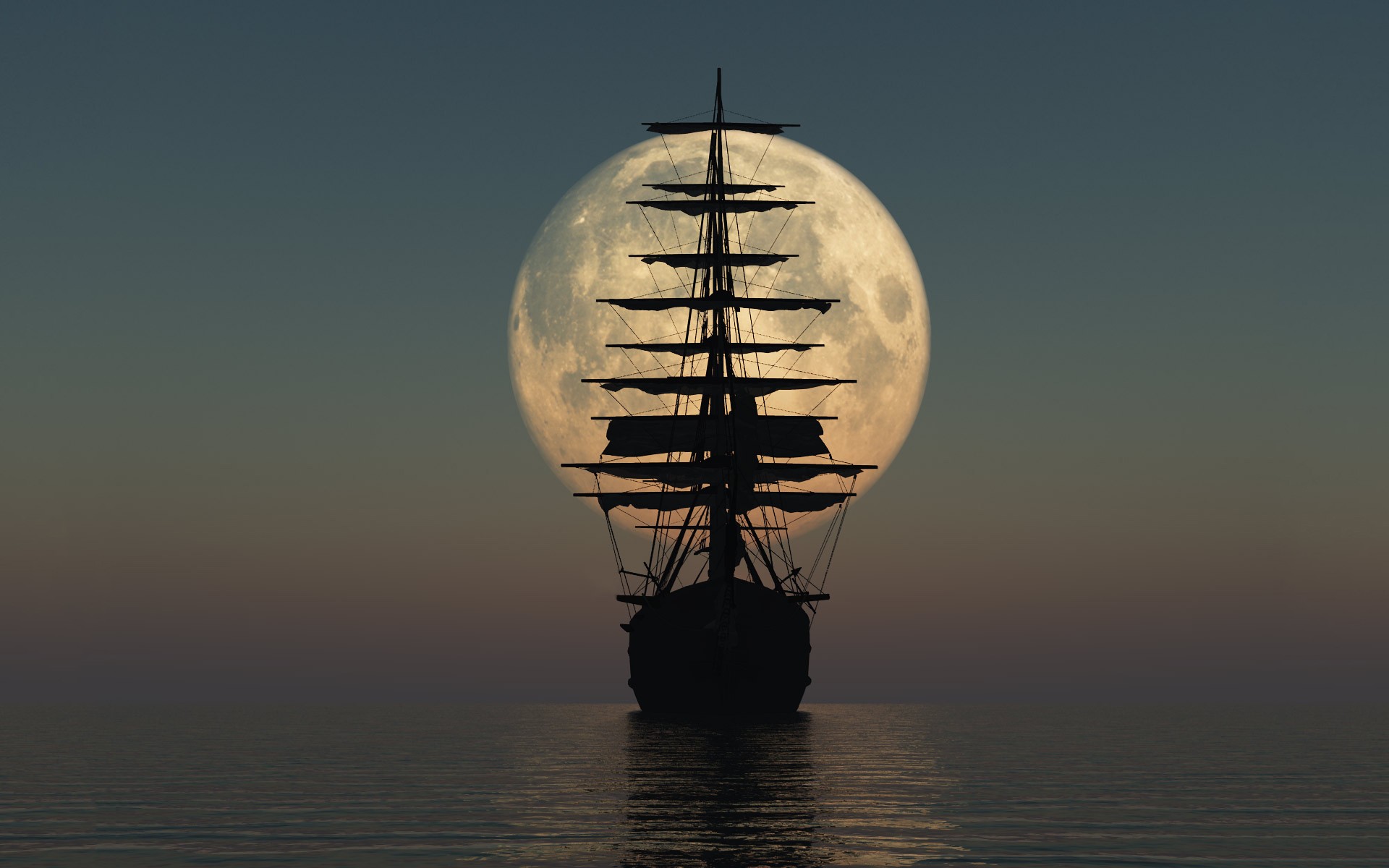 541132 скачать картинку фэнтези, судно, океан, лунный свет - обои и заставки бесплатно