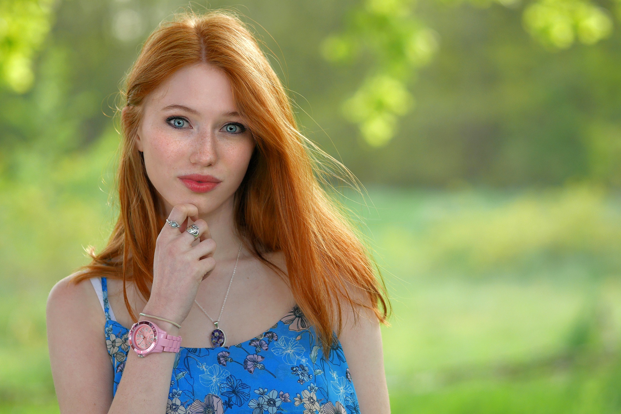 Download mobile wallpaper Redhead, Model, Women, Blue Eyes, Depth Of Field for free.