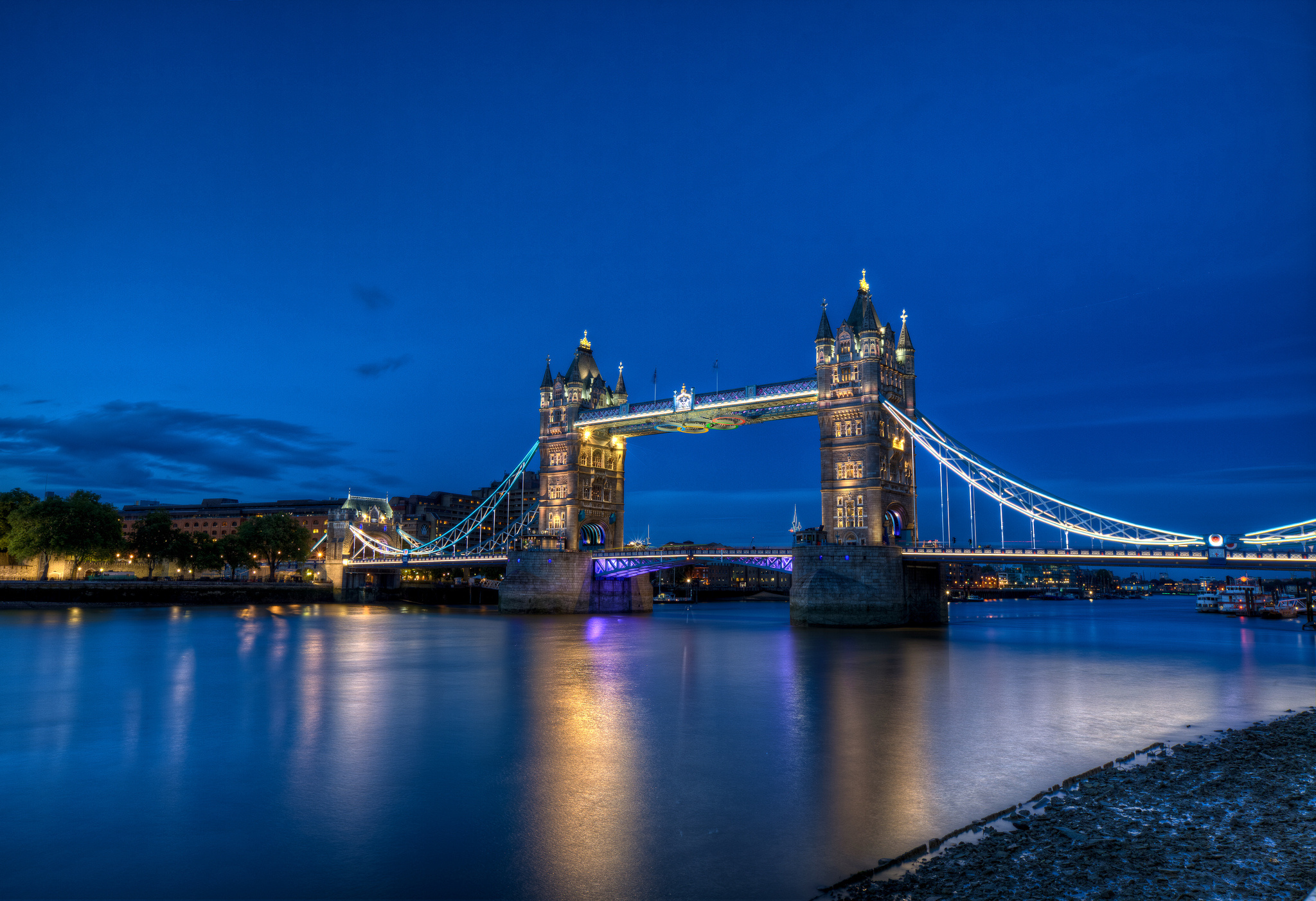 reflection, man made, tower bridge, light, london, night, bridges