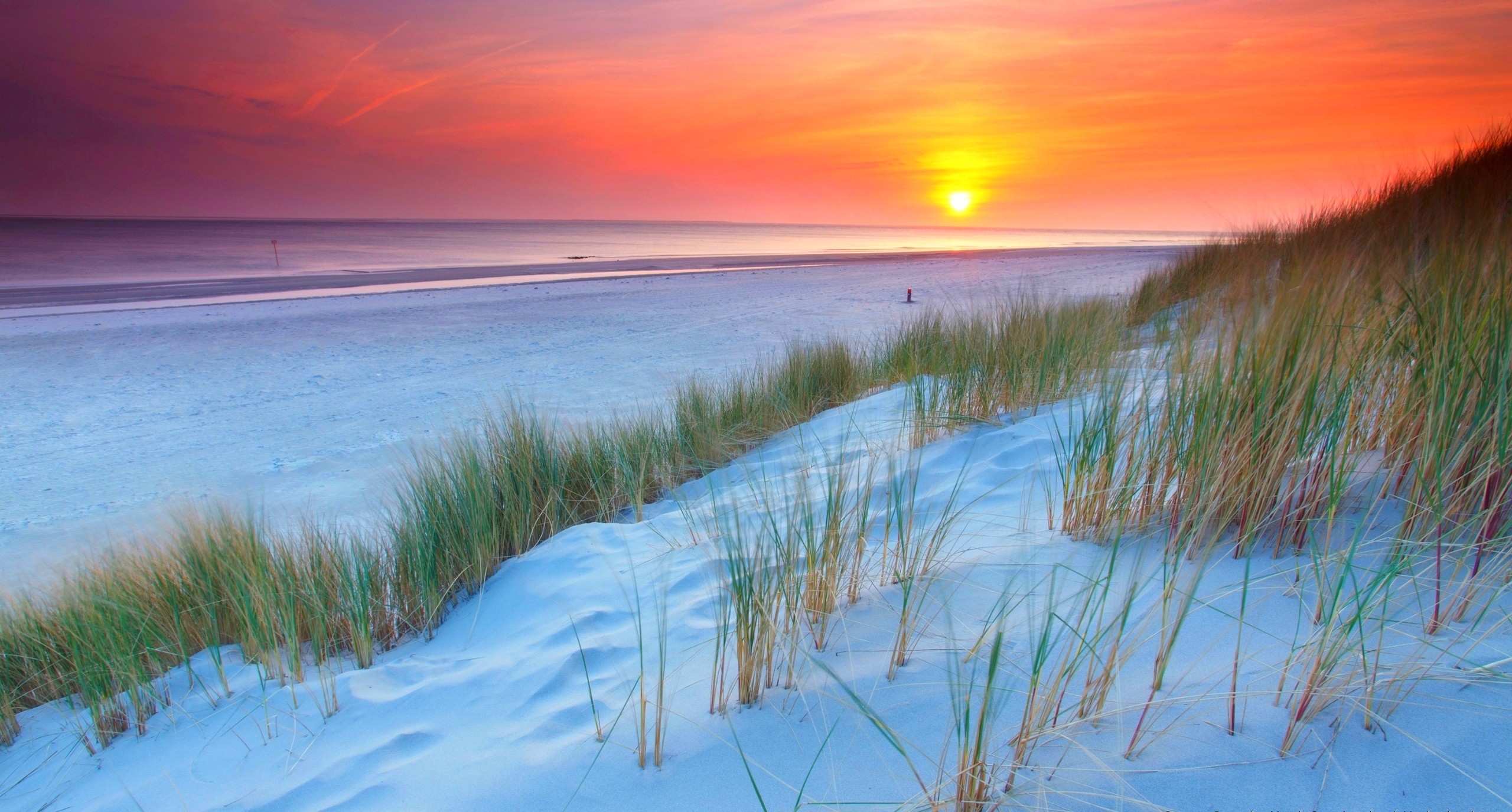 Free download wallpaper Nature, Sunset, Grass, Beach, Sand, Ocean, Earth, Dune on your PC desktop