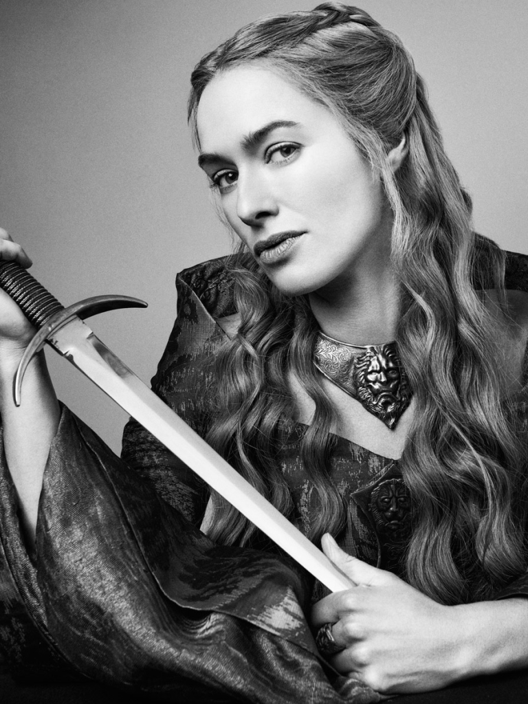Download mobile wallpaper Game Of Thrones, Sword, Tv Show, Black & White, Lena Headey, Cersei Lannister for free.