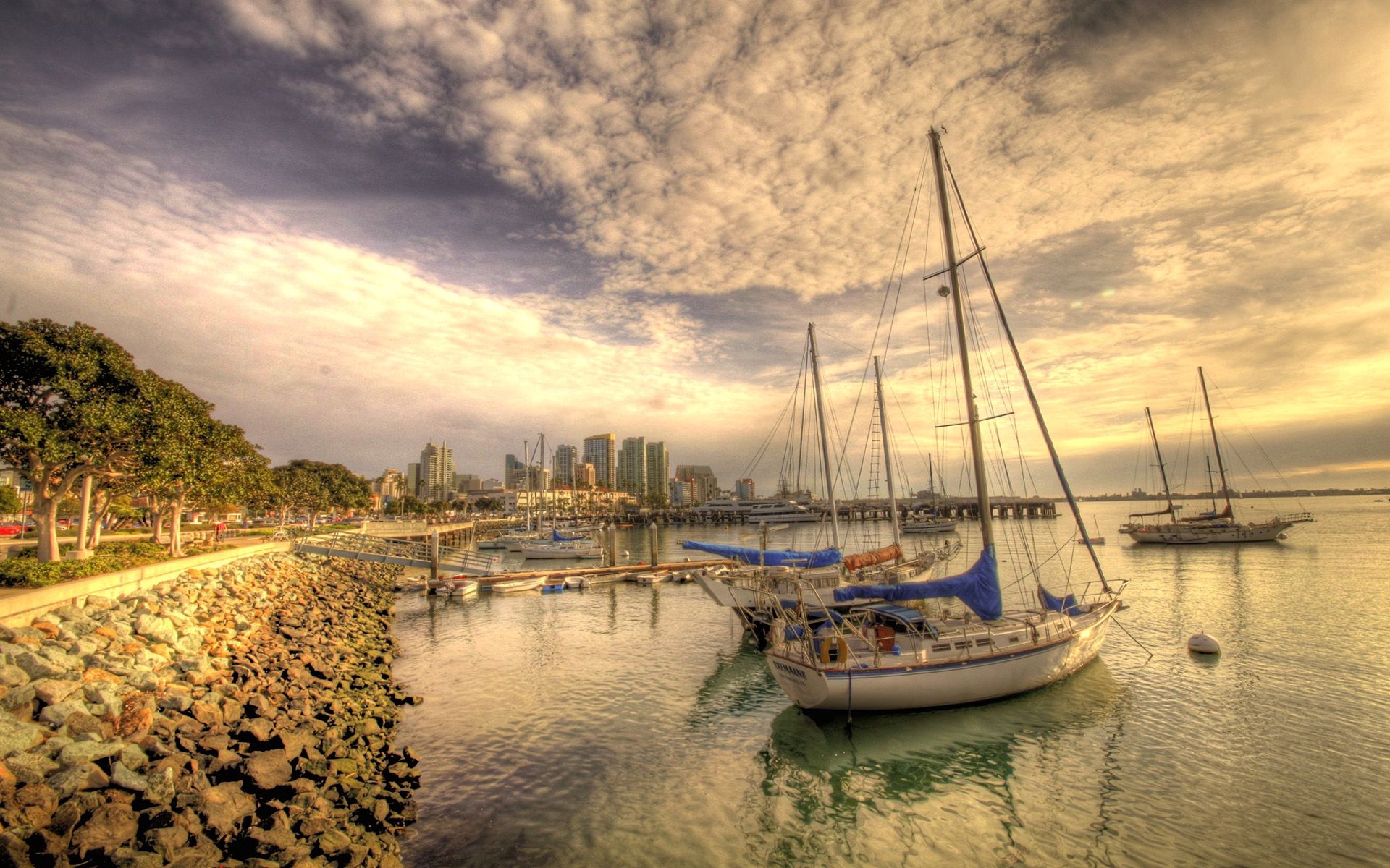 Free download wallpaper Cities, United States, California, Bay, Boats, Usa, Hdr, San Diego on your PC desktop