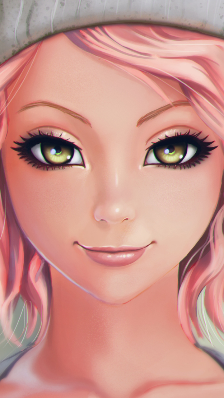 Download mobile wallpaper Artistic, Face, Women, Yellow Eyes, Pink Hair, Short Hair for free.