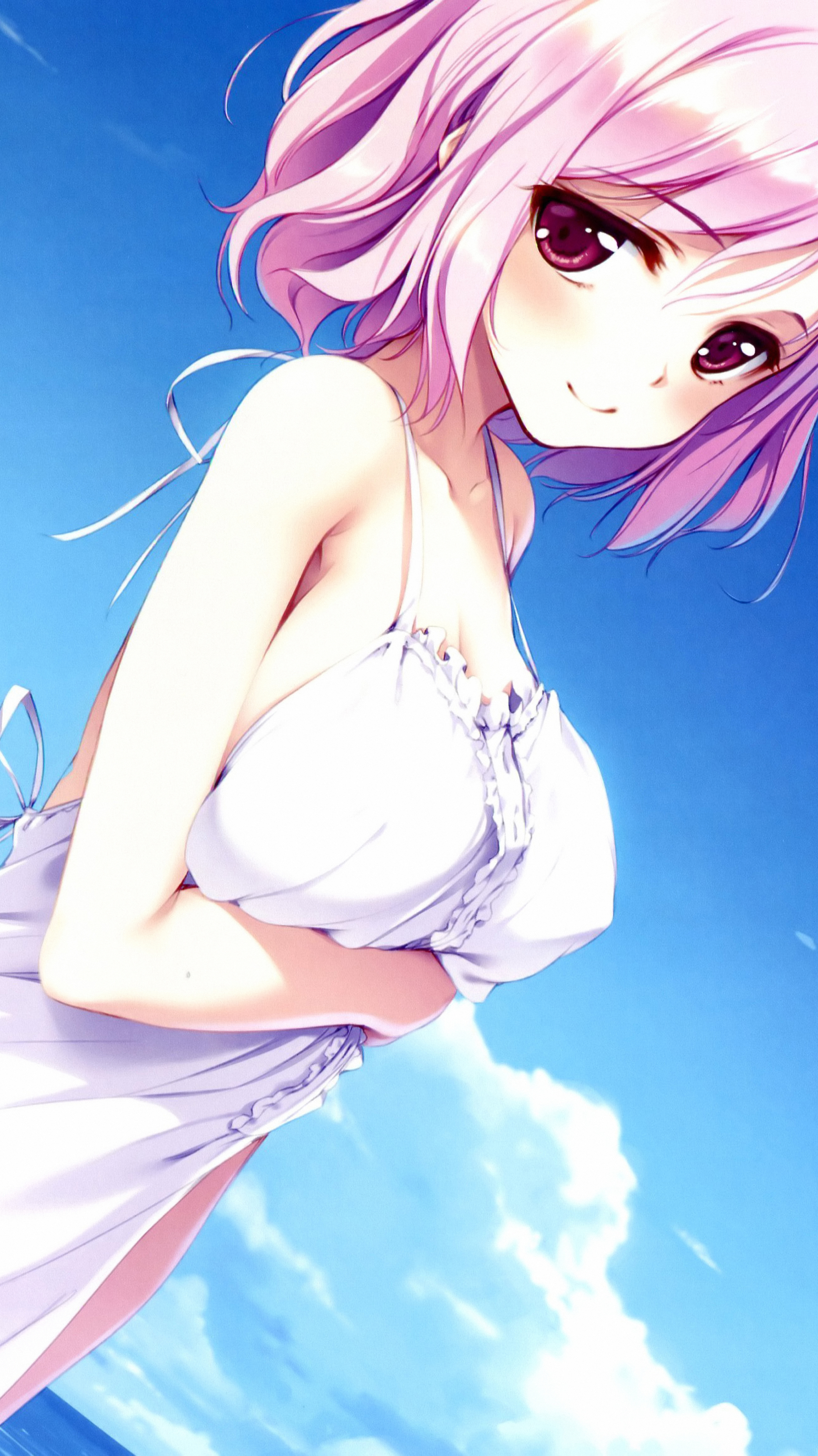 Download mobile wallpaper Anime, Girl, Dress, Pink Hair, Short Hair, Purple Eyes for free.