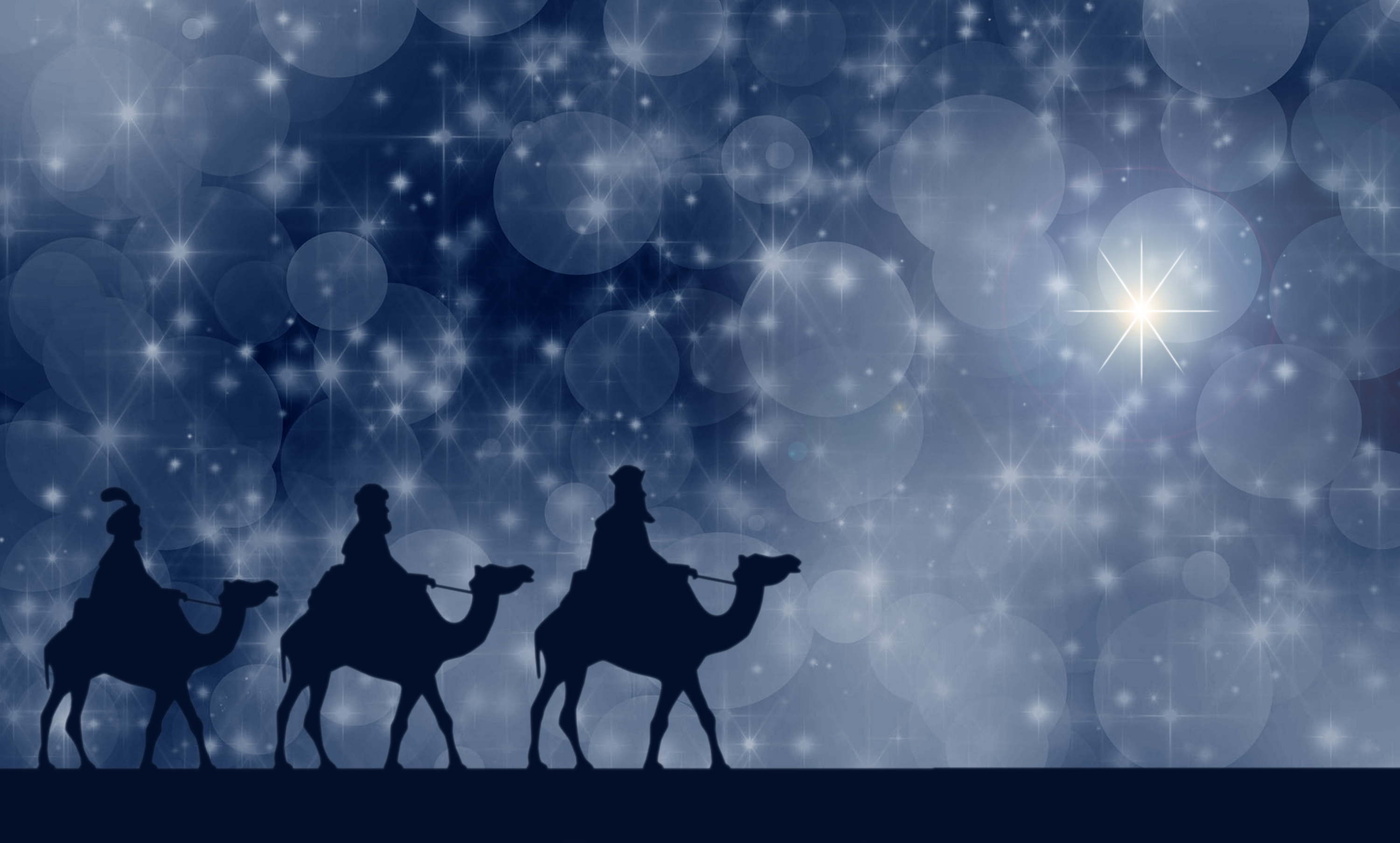 Скачать обои бесплатно Верблюды, Рождество, Звёзды, Праздничные картинка на рабочий стол ПК