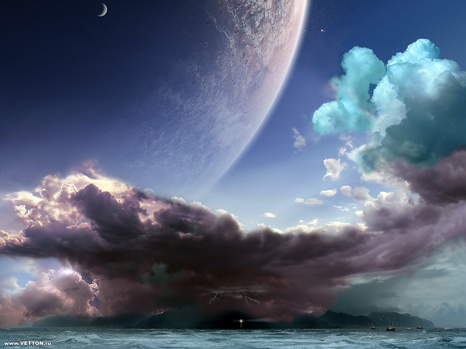 Free download wallpaper Landscape, Sky, Planets on your PC desktop
