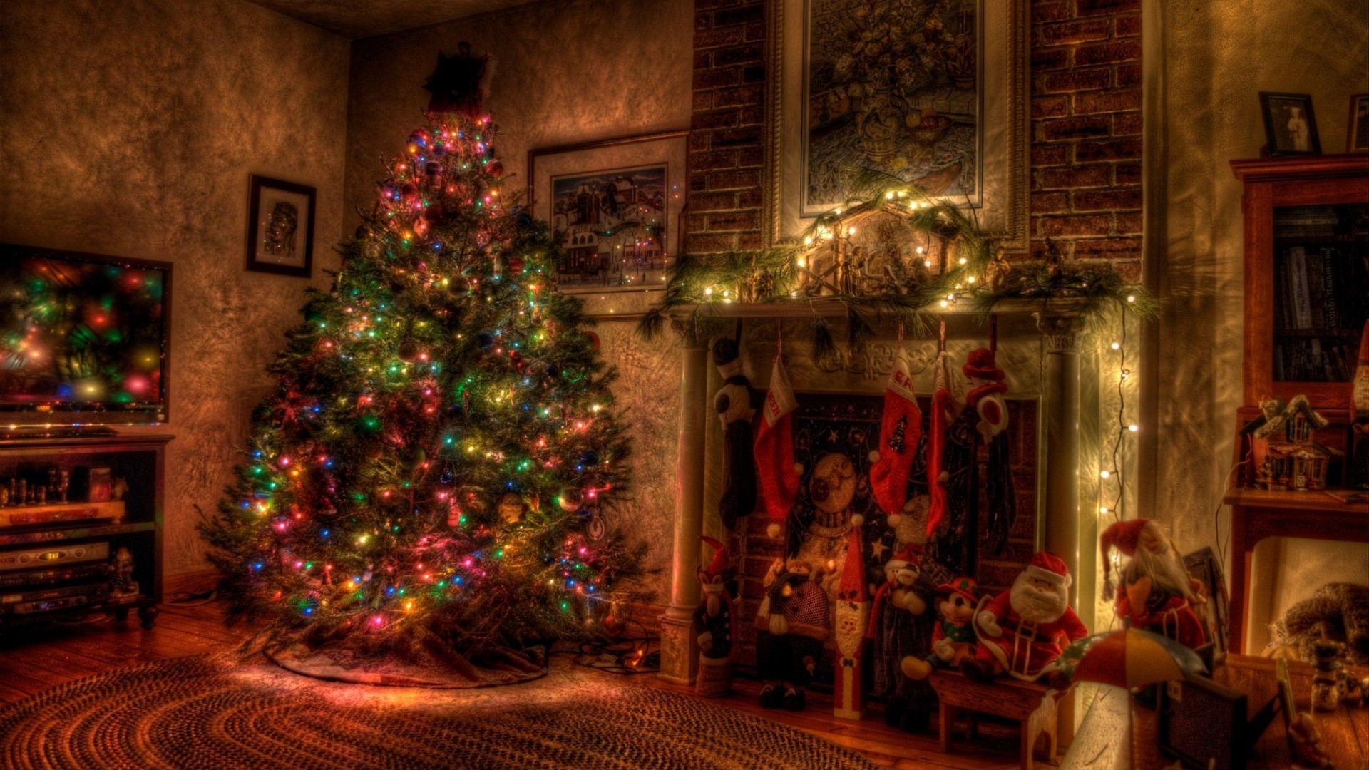 Download mobile wallpaper Light, Christmas, Holiday, Christmas Tree, Hdr, Decoration, Fireplace for free.