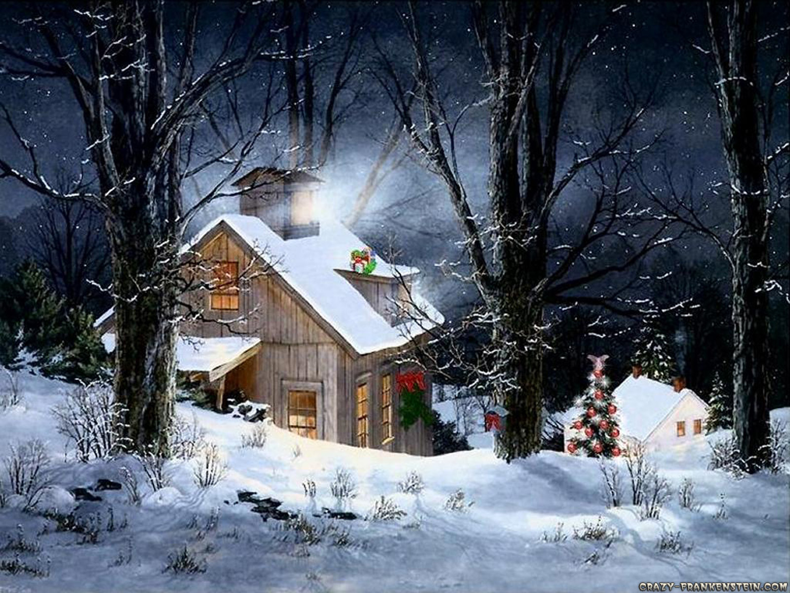 Скачать обои бесплатно Зима, Снег, Рождество, Дом, Художественные картинка на рабочий стол ПК