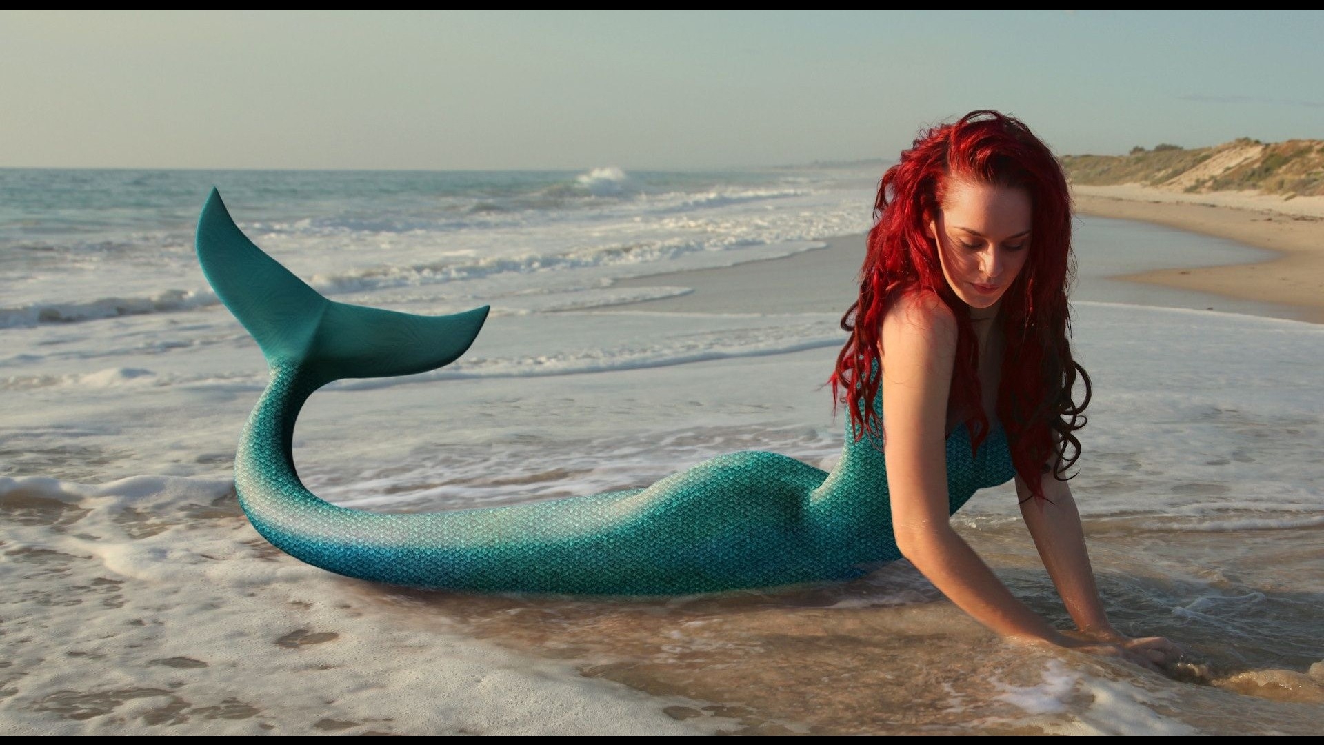 Download mobile wallpaper Mermaid, Red Hair, Fantasy for free.