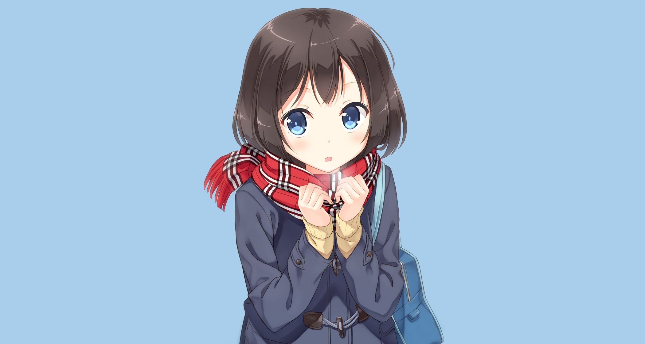 Download mobile wallpaper Anime, Bag, Scarf, Blue Eyes, Original, School Uniform, Brown Hair, Short Hair for free.