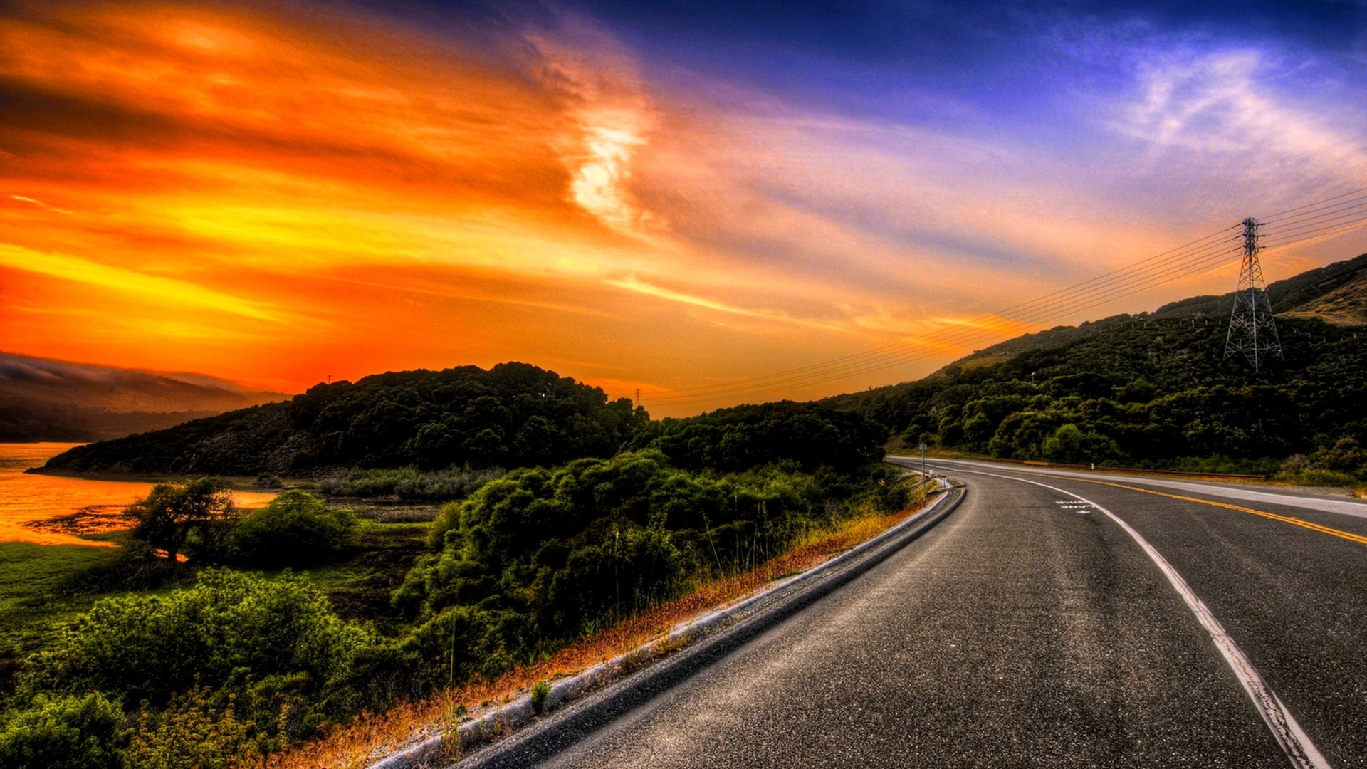 Baixar papel de parede para celular de Pôr Do Sol, Céu, Estrada, Feito Pelo Homem gratuito.