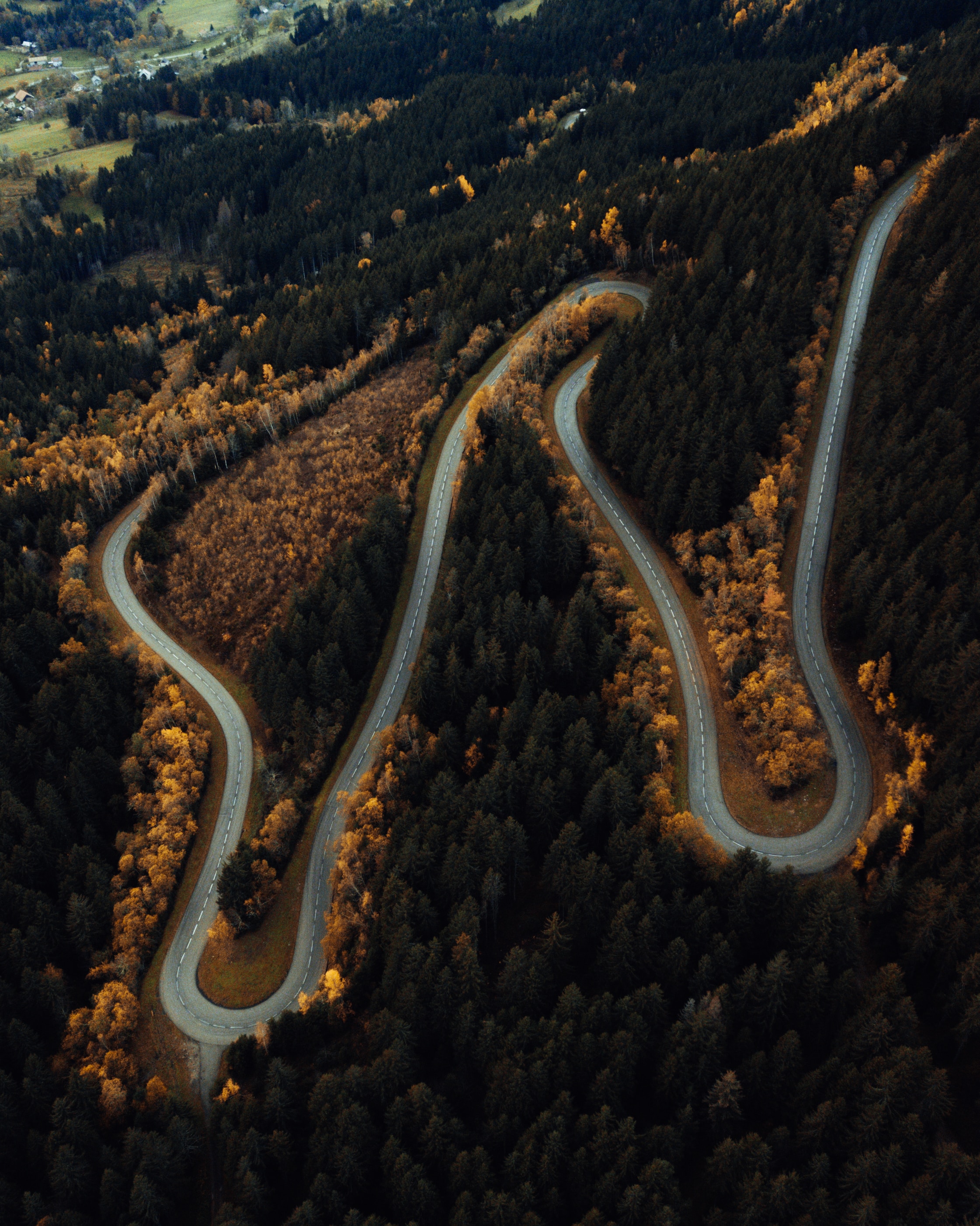 Download mobile wallpaper Slope, Forest, View From Above, Road, Nature for free.