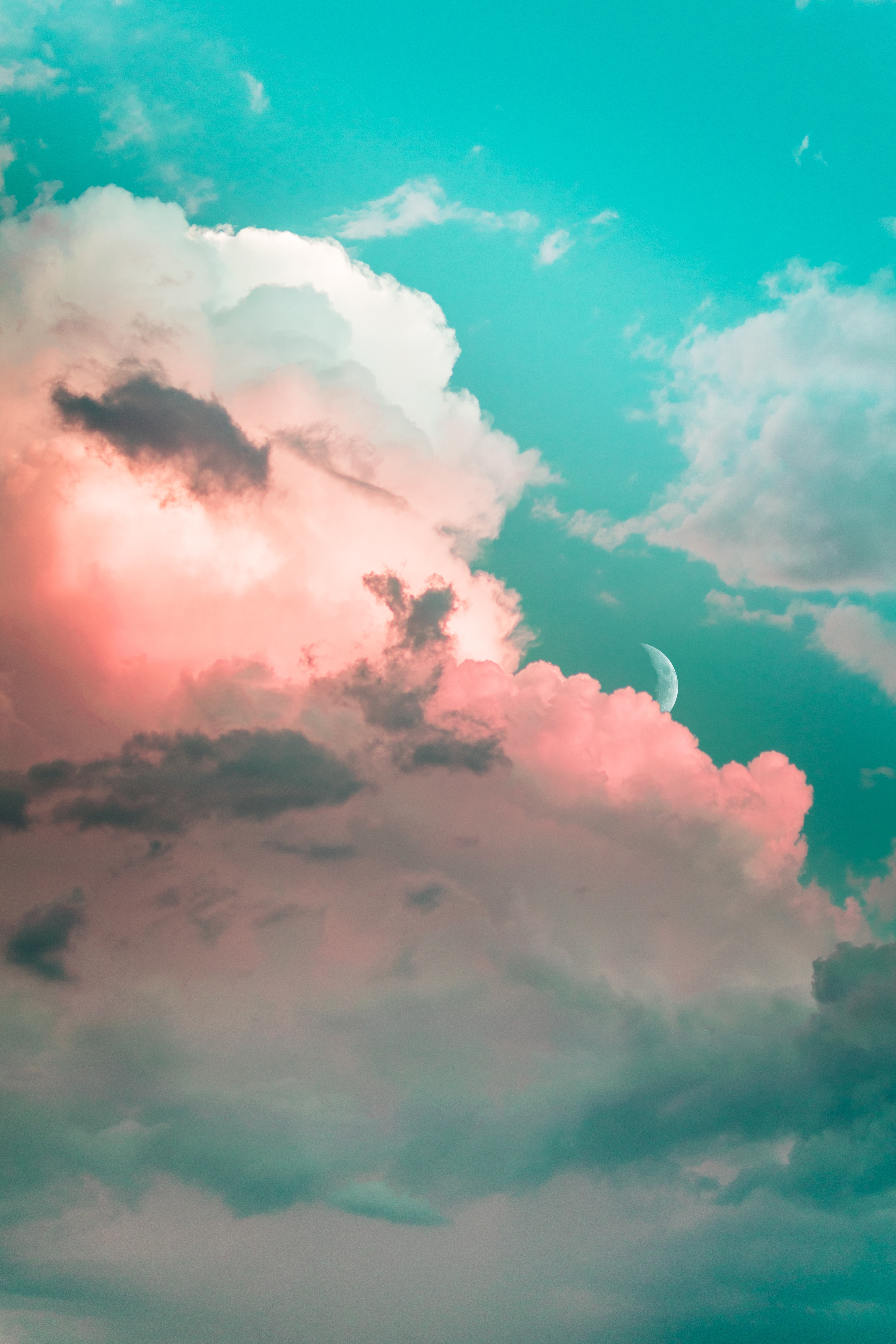 102873 завантажити картинку природа, небо, хмари, місяць, світлий, пористий, пористі - шпалери і заставки безкоштовно