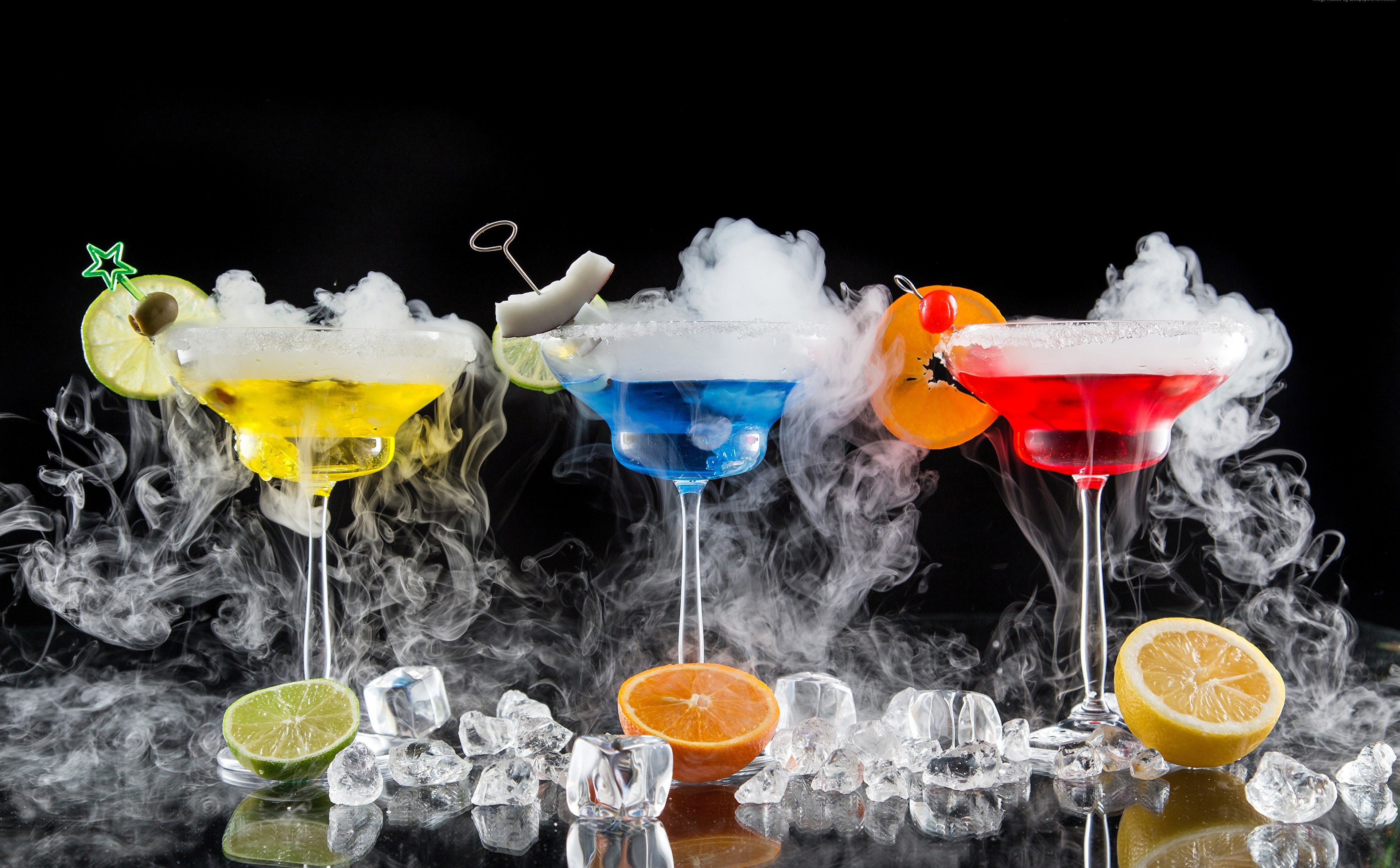 smoke, glass, cocktail, food, drink, fruit, ice cube