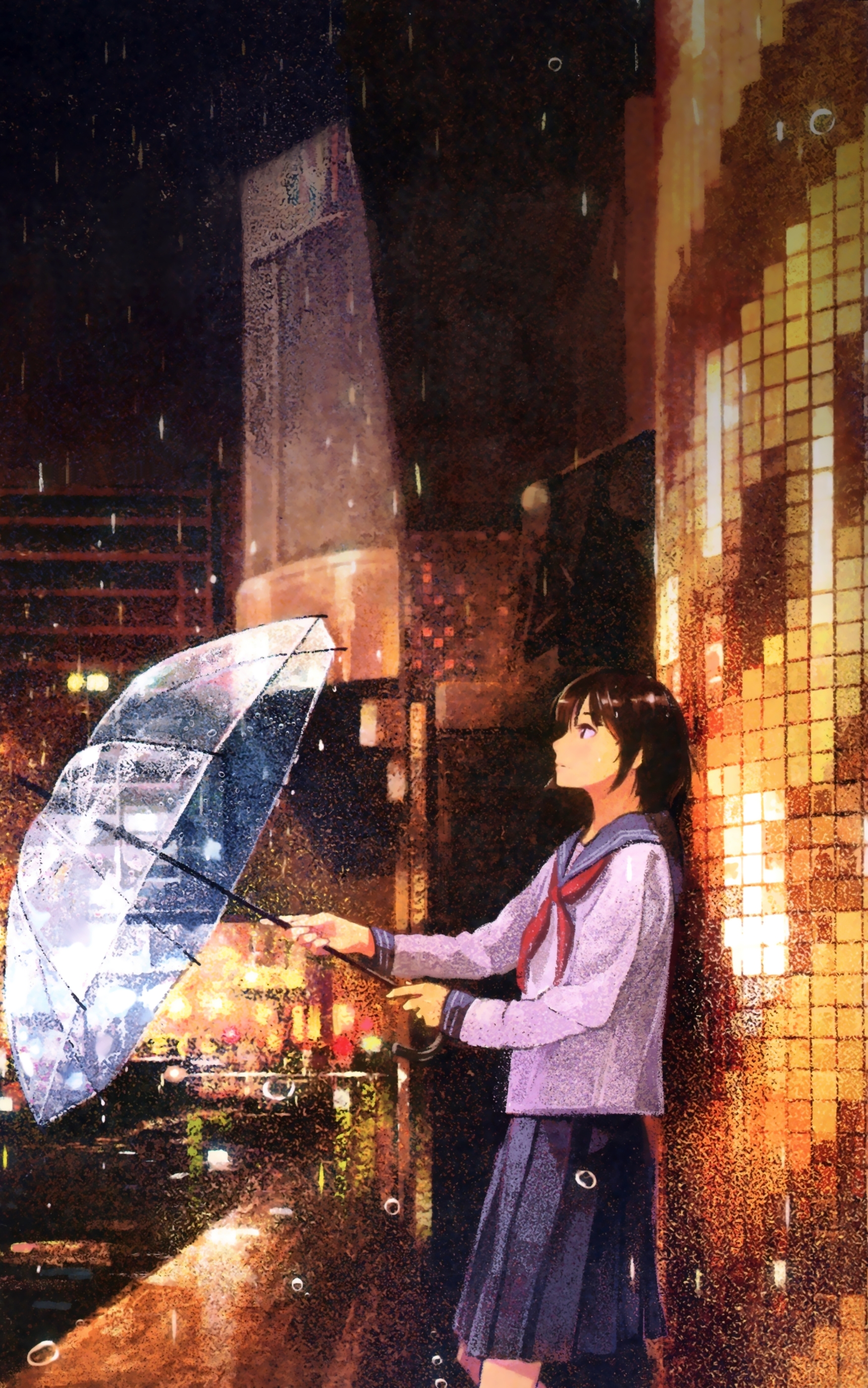 Download mobile wallpaper Anime, Rain, City, Original, Short Hair for free.