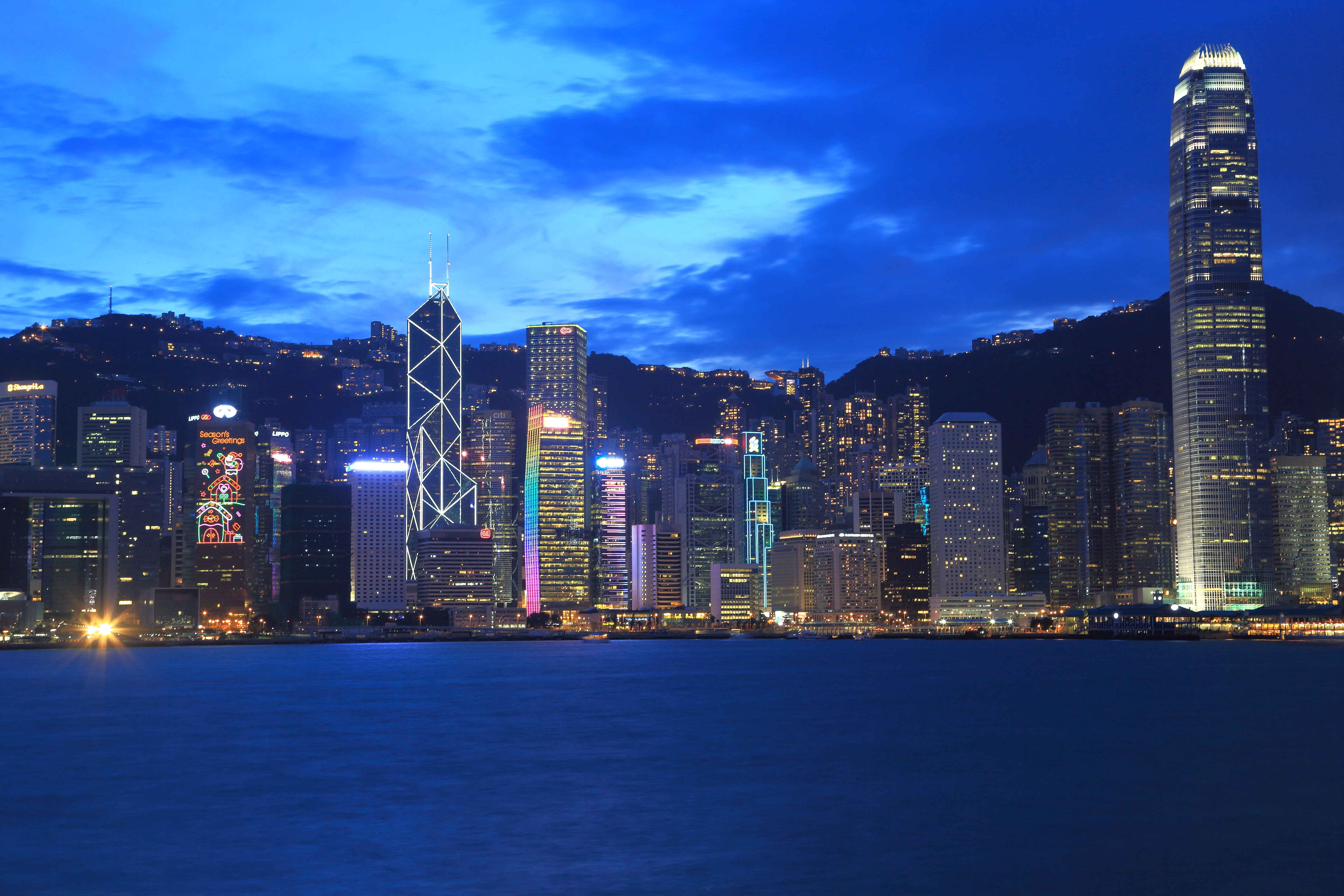 1523341壁紙のダウンロードマンメイド, 香港, 中国, メガポリス, 超高層ビル, トワイライト, 都市-スクリーンセーバーと写真を無料で