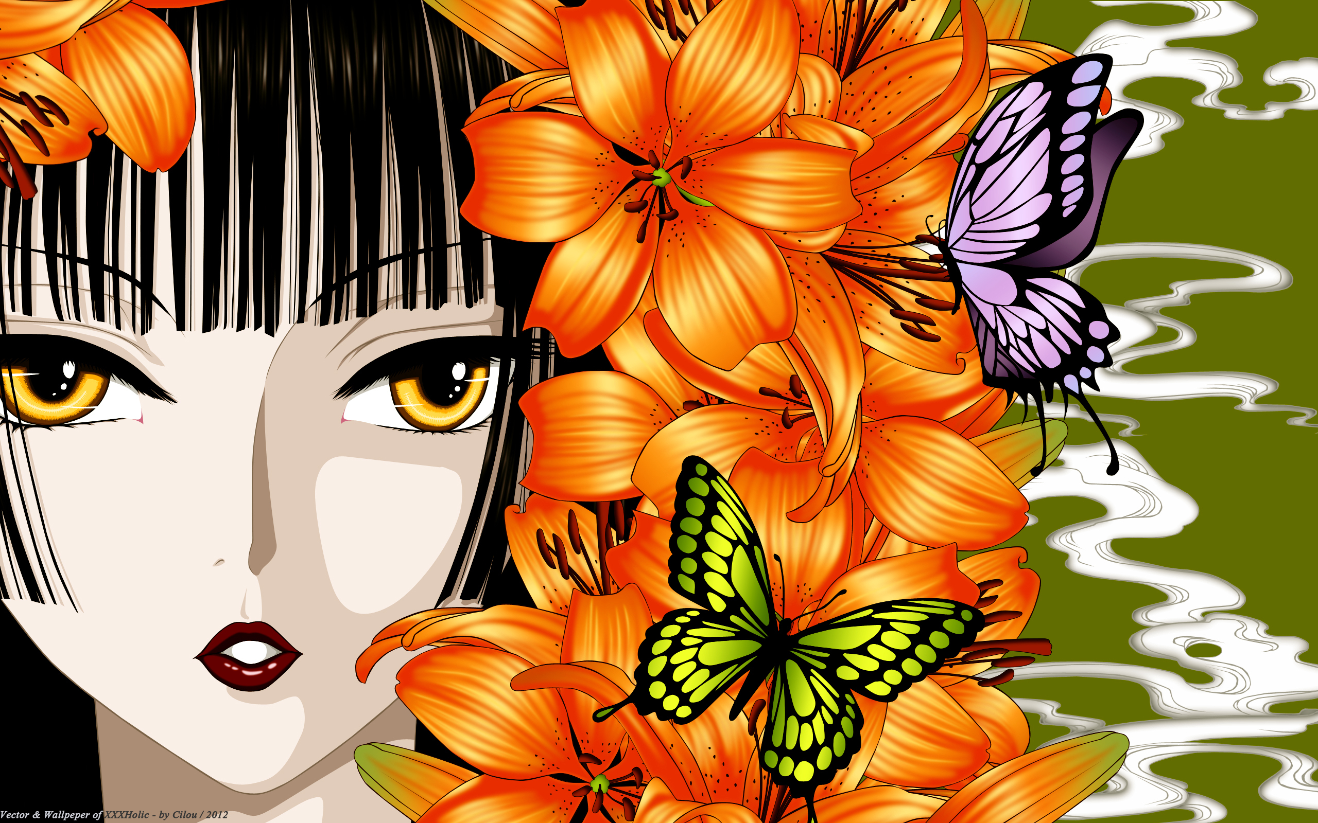 752853 descargar fondo de pantalla animado, xxxholic, mariposa, fantasía, ojos amarillos, yuuko ichihara: protectores de pantalla e imágenes gratis