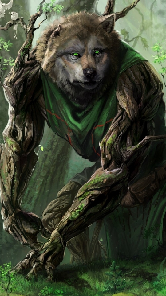 Download mobile wallpaper Fantasy, Forest, Wolf, Creature, Deer, Giant for free.