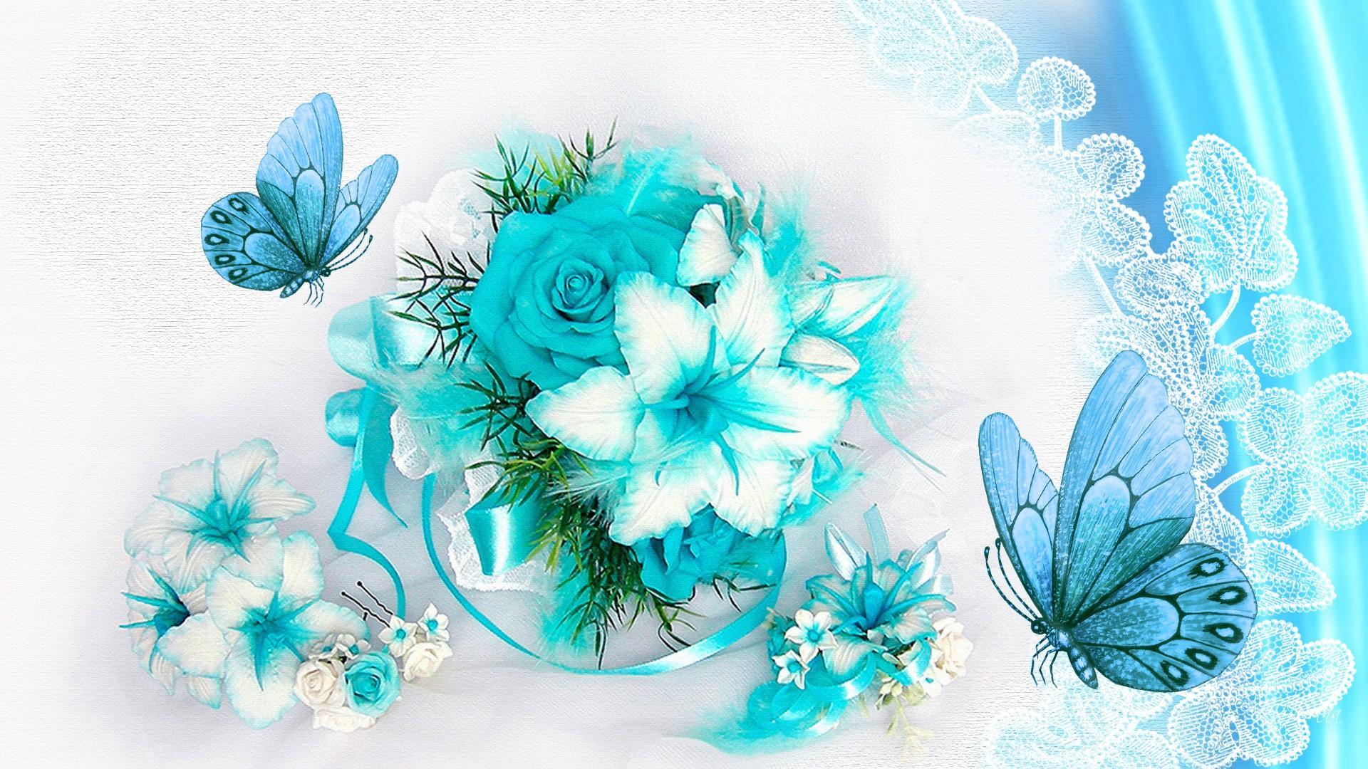 Free download wallpaper Flowers, Flower, Butterfly, Artistic, Blue Flower on your PC desktop
