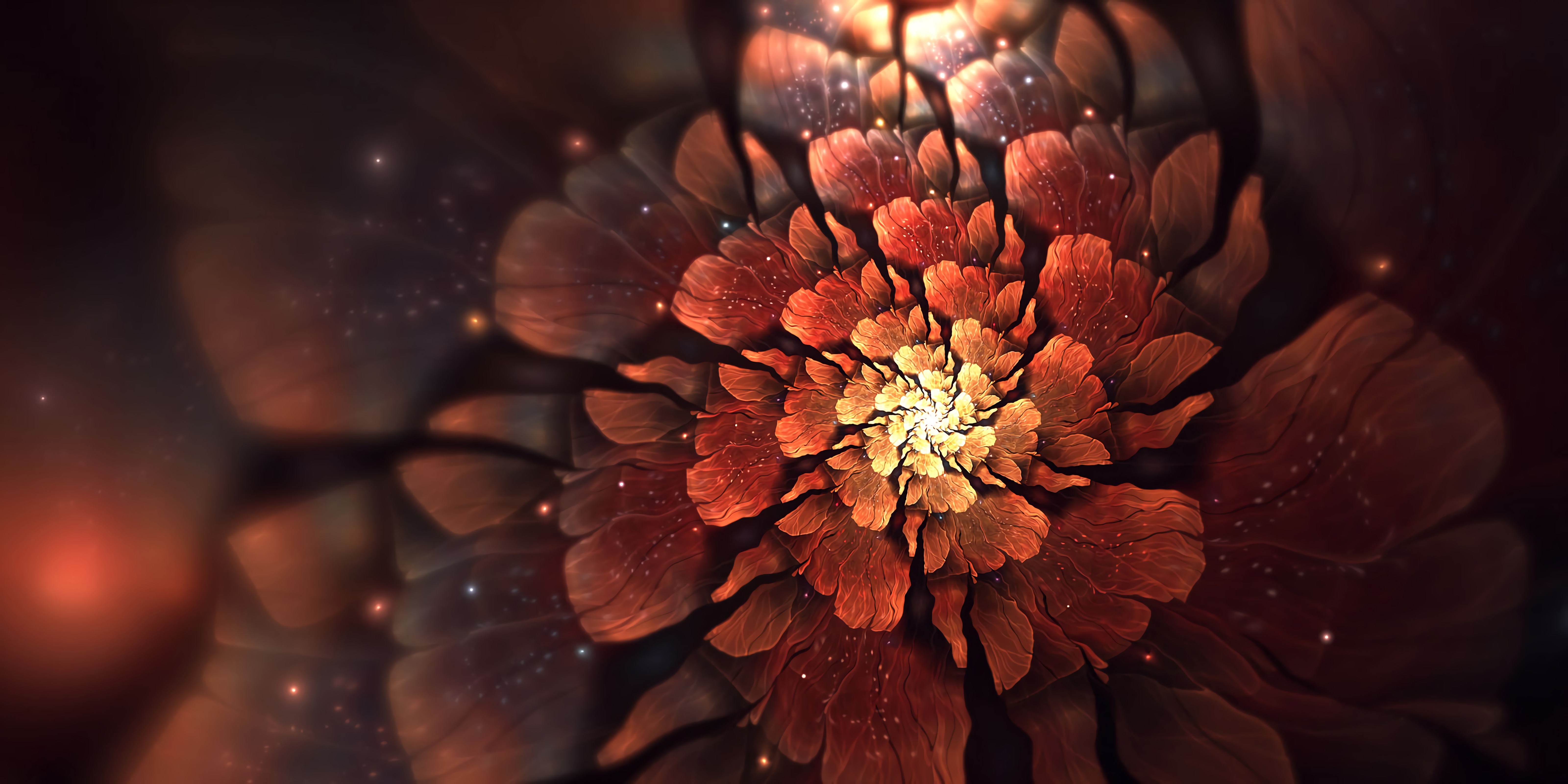 fractal, glow, abstract, flower, glare