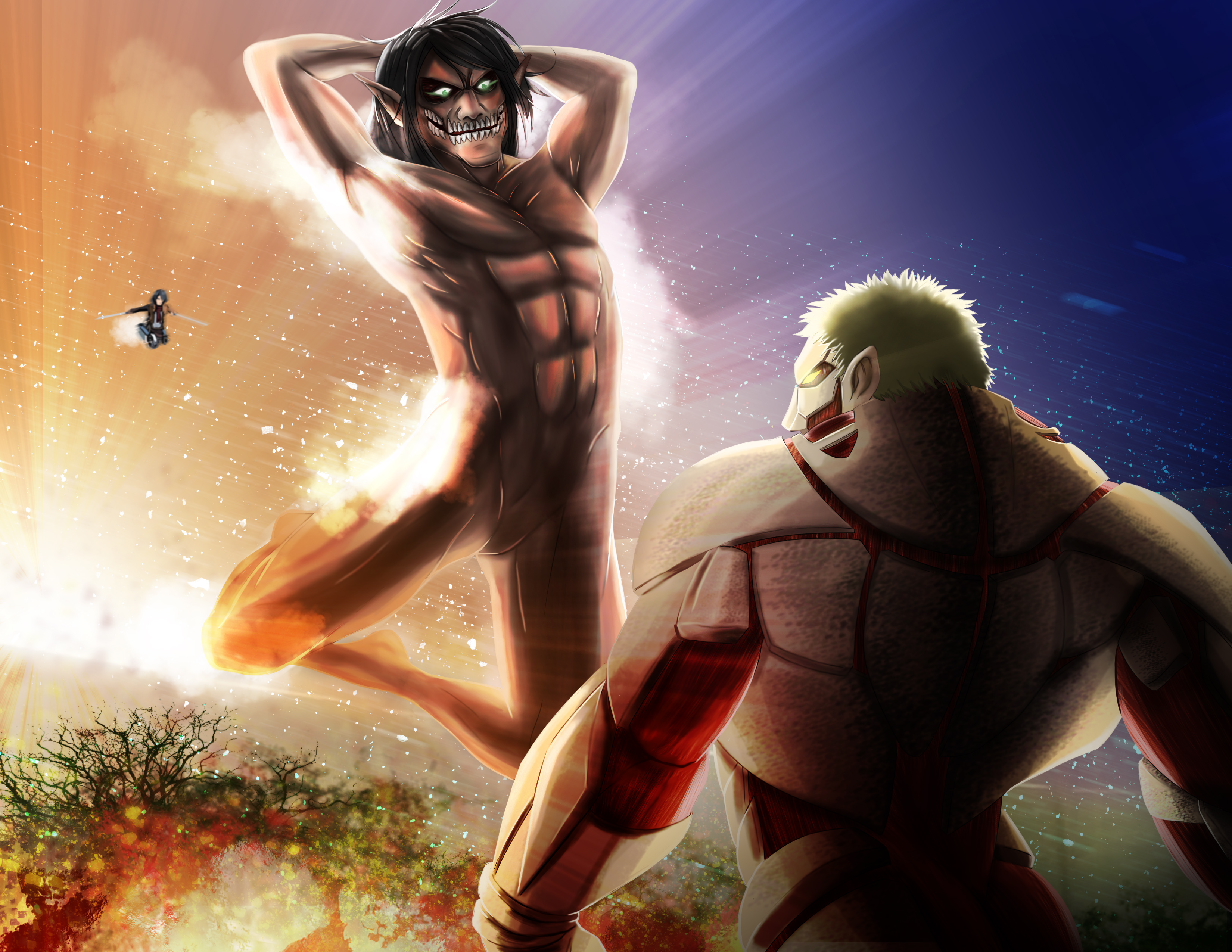 Download mobile wallpaper Anime, Eren Yeager, Mikasa Ackerman, Shingeki No Kyojin, Attack On Titan, Reiner Braun for free.